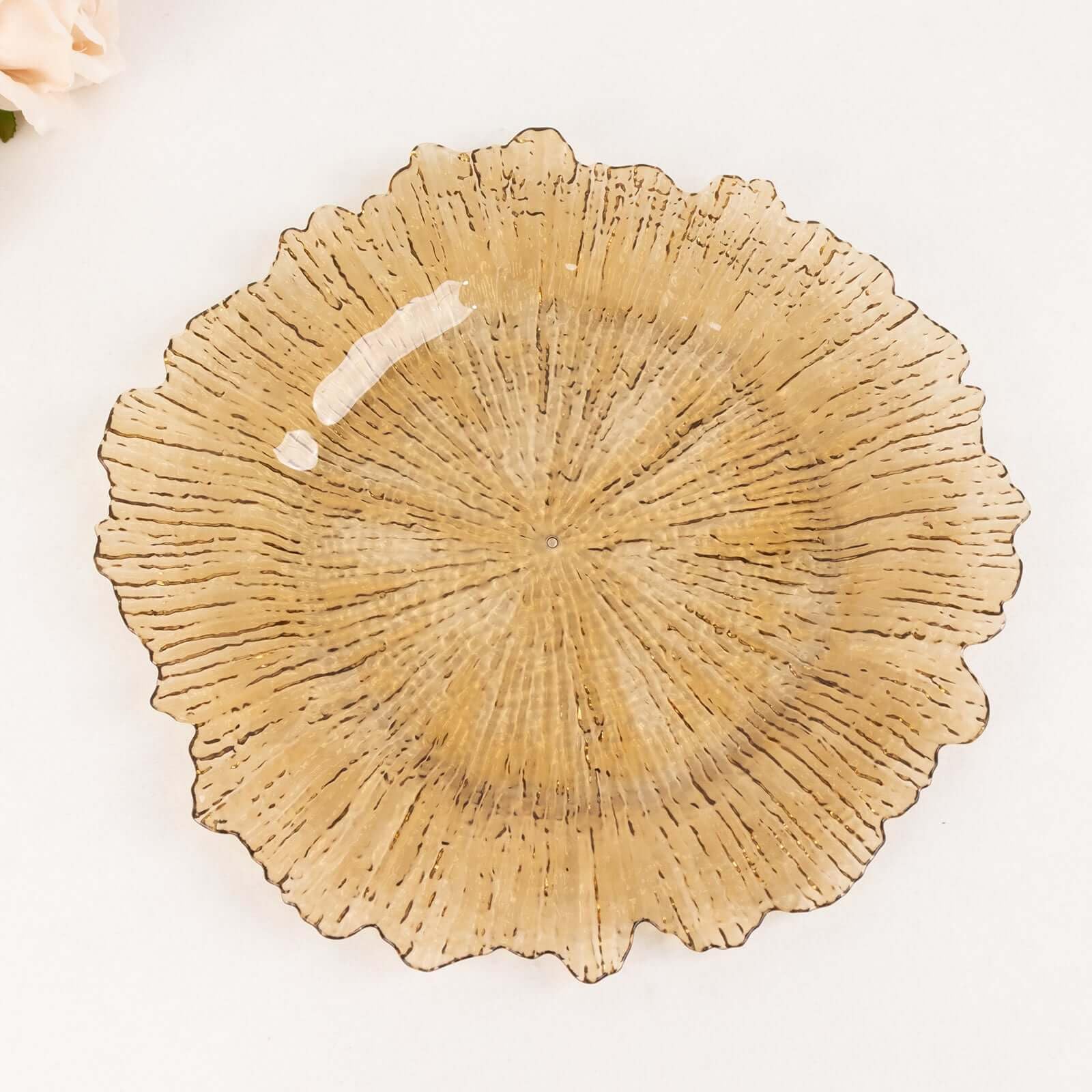 Efavormart 6 Pack Amber Gold Round Reef Acrylic Plastic Charger Plates - 13