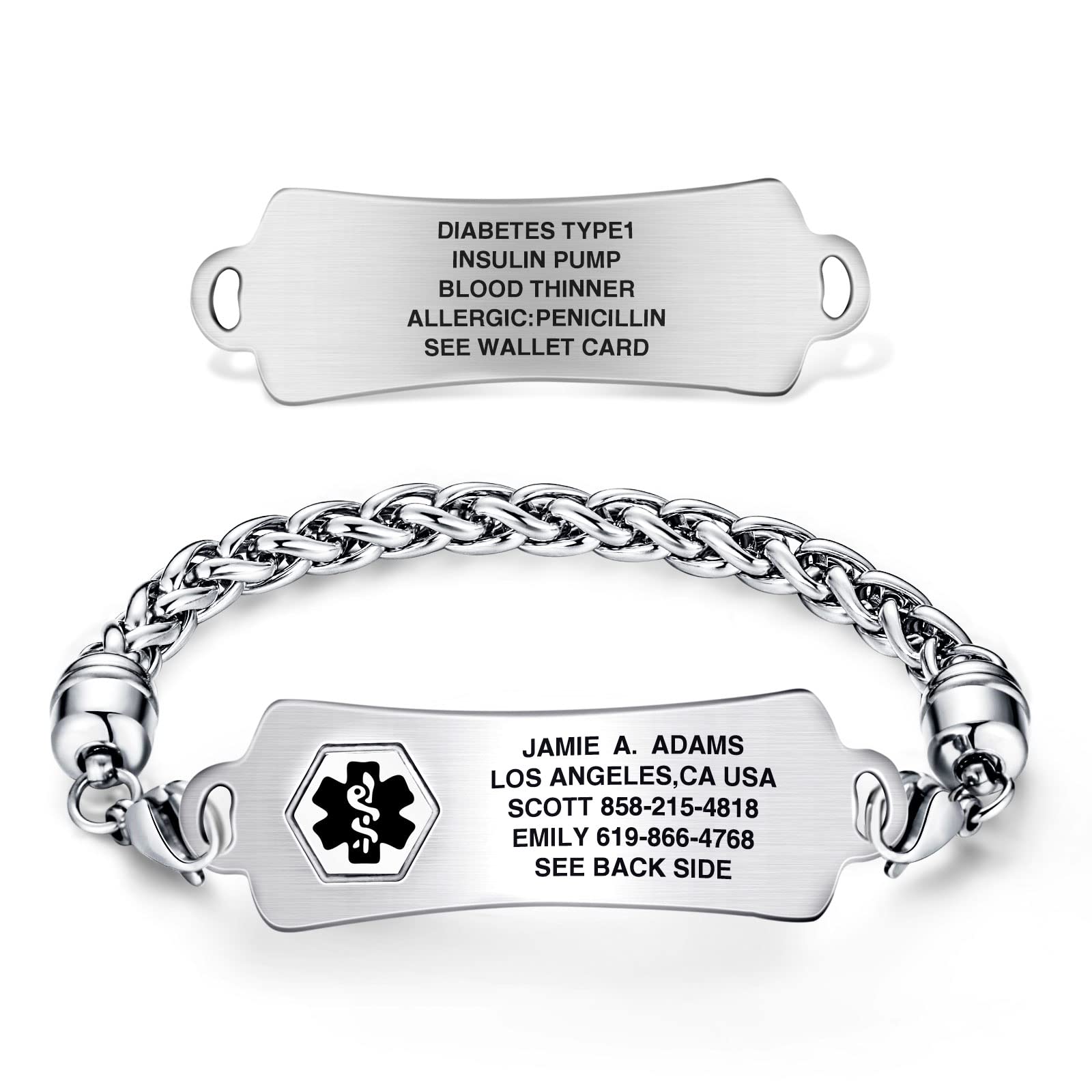 Divoti Custom Engraved Medical Alert Bracelet for Women & Men - Stainless Steel Medical ID Bracelet with Free Engraving - Arc Tag with Wheat Design (Multiple Colors & Sizes) - Perfect for Emergency Medical Identification & Daily Wear