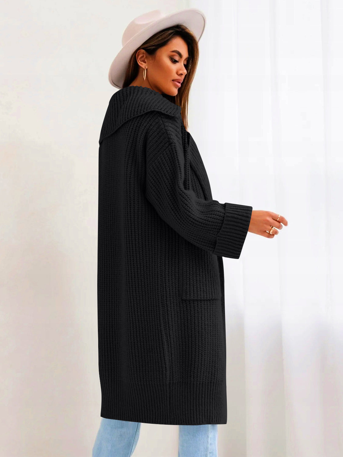 Women's Stylish Pocketed Collared Neck Drop Shoulder Cardigan Sweater - Perfect for Office Wear, Casual Outfits & Fall Layering