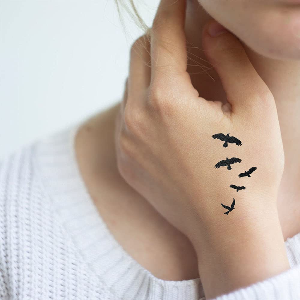 WIRESTER Temporary Tattoo Stickers for Girls, Boys, Kids & Adults - Fake Tattoos for Face, Hand, Neck & Wrist - Ravens and Crows Design - 6 x 7.87 Inch Tattoo Sheets - Perfect for Parties, Halloween, Cosplay & Body Art
