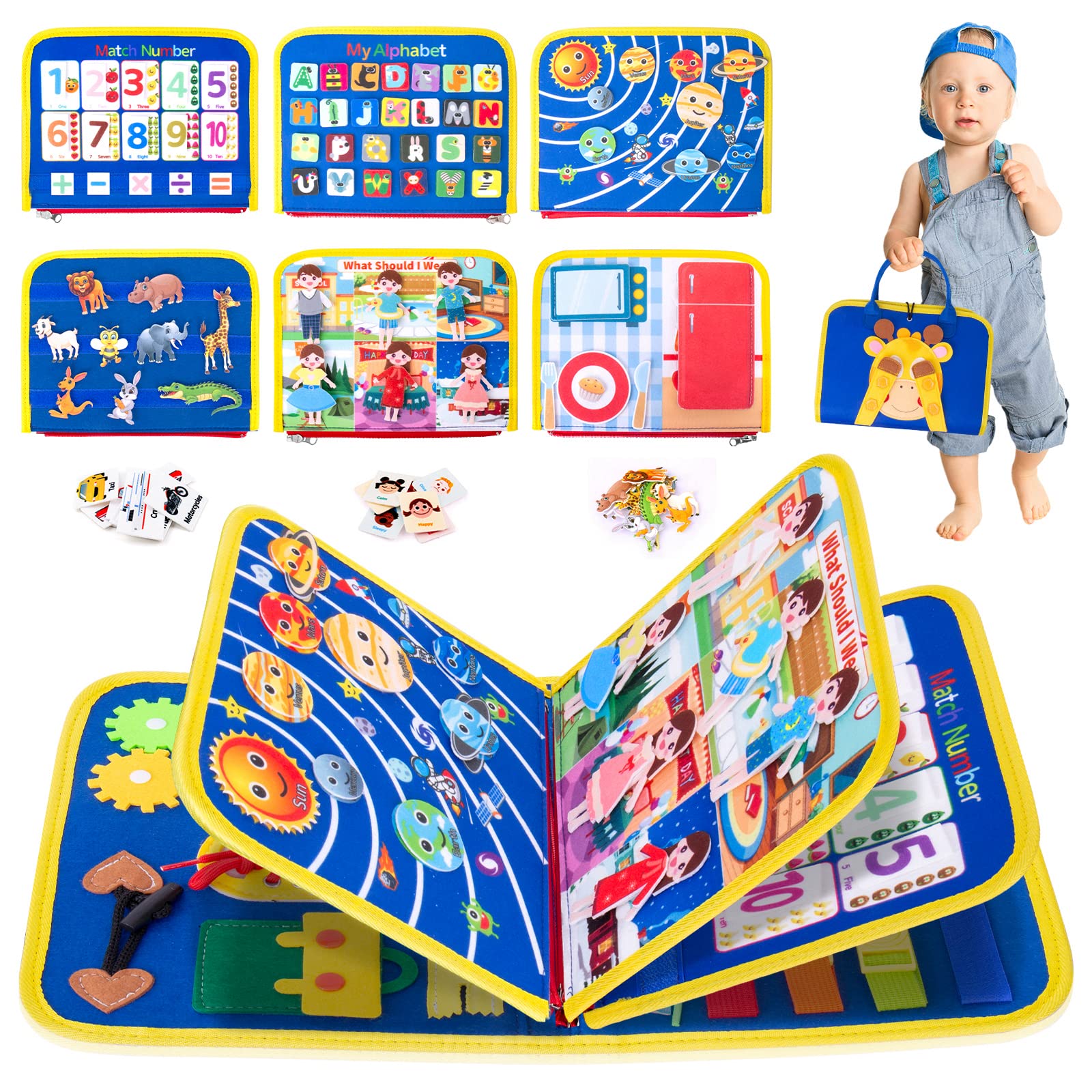 12-in-1 Montessori Busy Board for Toddlers - Sensory Toys for Autism with Peekaboo Books - Fine Motor Skills Learning Toys for 1 2 3 Year Old Boys & Girls - Perfect Travel Toys for Plane & Car Rides - Ideal Gift for Preschool Education & Developmental Play