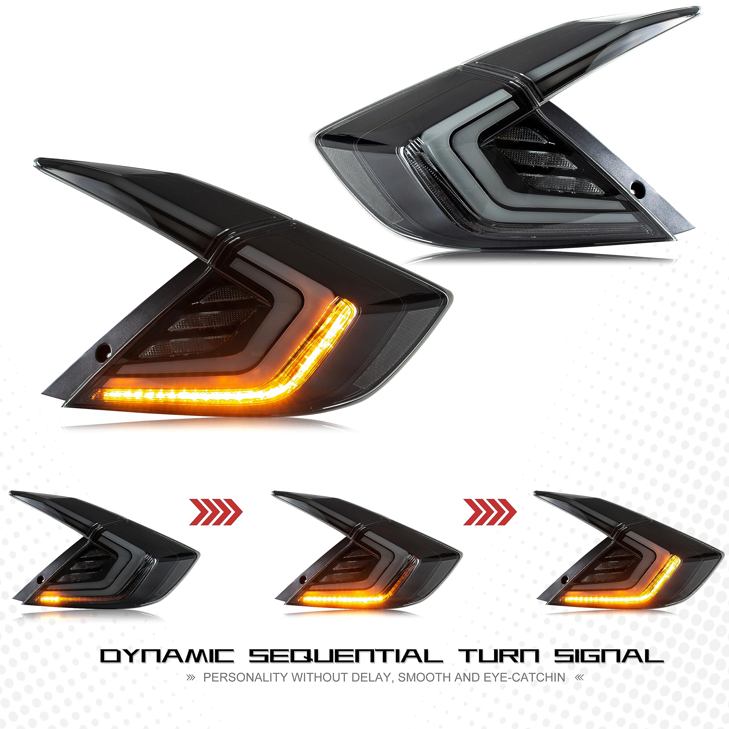 2016-2021 Honda Civic 10th Gen Sedan LED Tail Lights with DRL & Start-Up Animation | Flashing Brake Lights | Not for Hatchback | Upgrade Your Night Driving Safety & Style