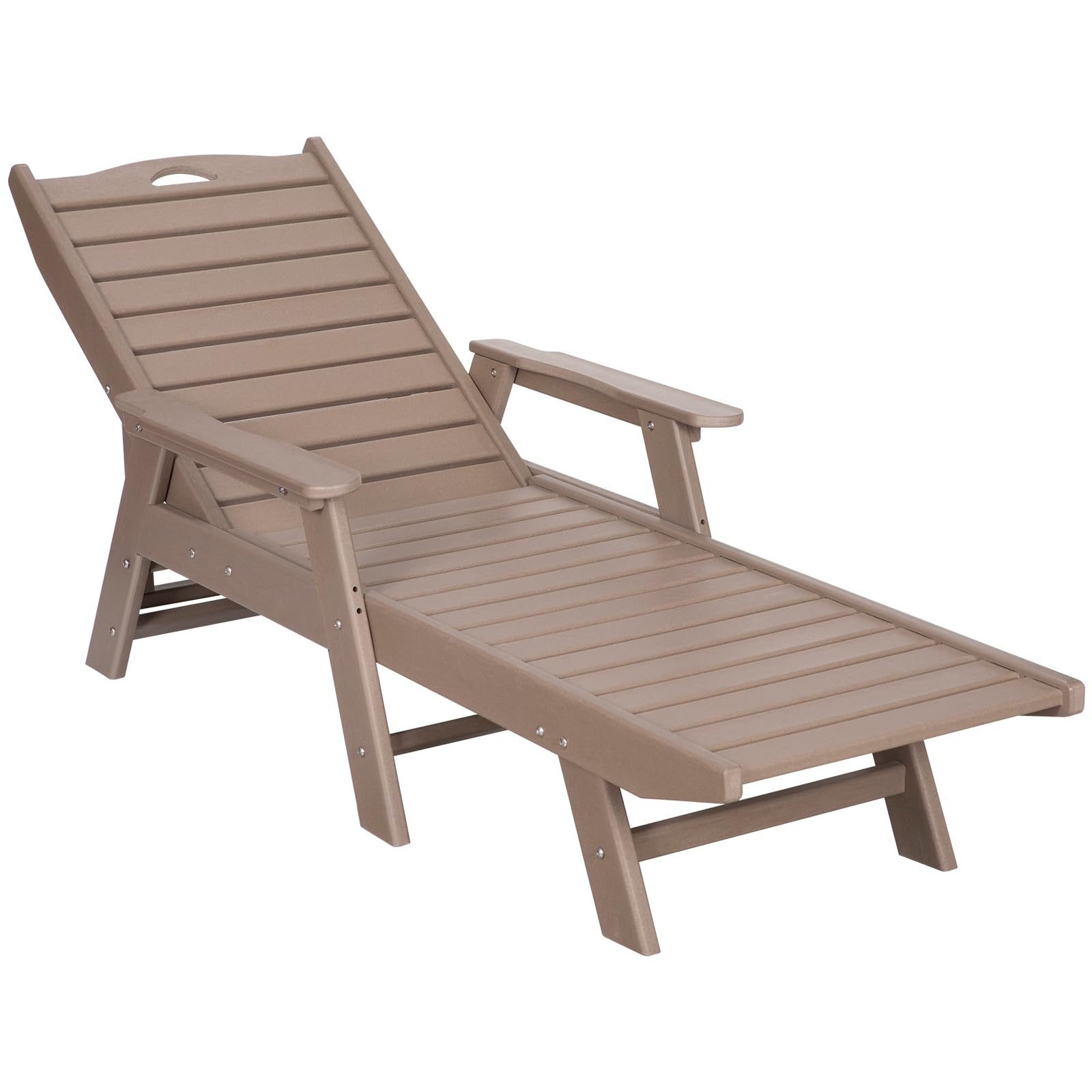 nalone HDPE Chaise Lounge Outdoor Chair - 5-Position Adjustable Backrest, 400 LB Weight Capacity - Grey Brown Patio Poolside Deck Beach Backyard Lounge Chair for Relaxing, Sunbathing & Outdoor Lounging