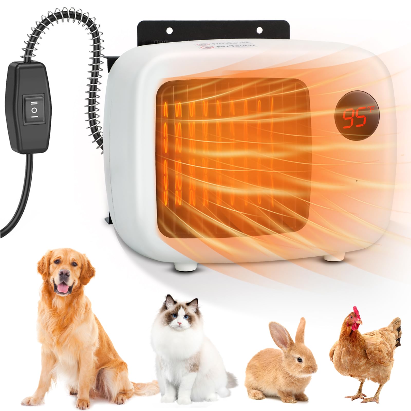 FHTONGE 200W/400W Thermostat-Controlled Outdoor Dog House Heater with Digital Display & 6.6Ft Chew-Proof Cord - Pet Kennel Heater for Dogs, Cats, Rabbits & Chicken Coops - Keep Pets Warm in Winter for Outdoor Use, Garages & Barns
