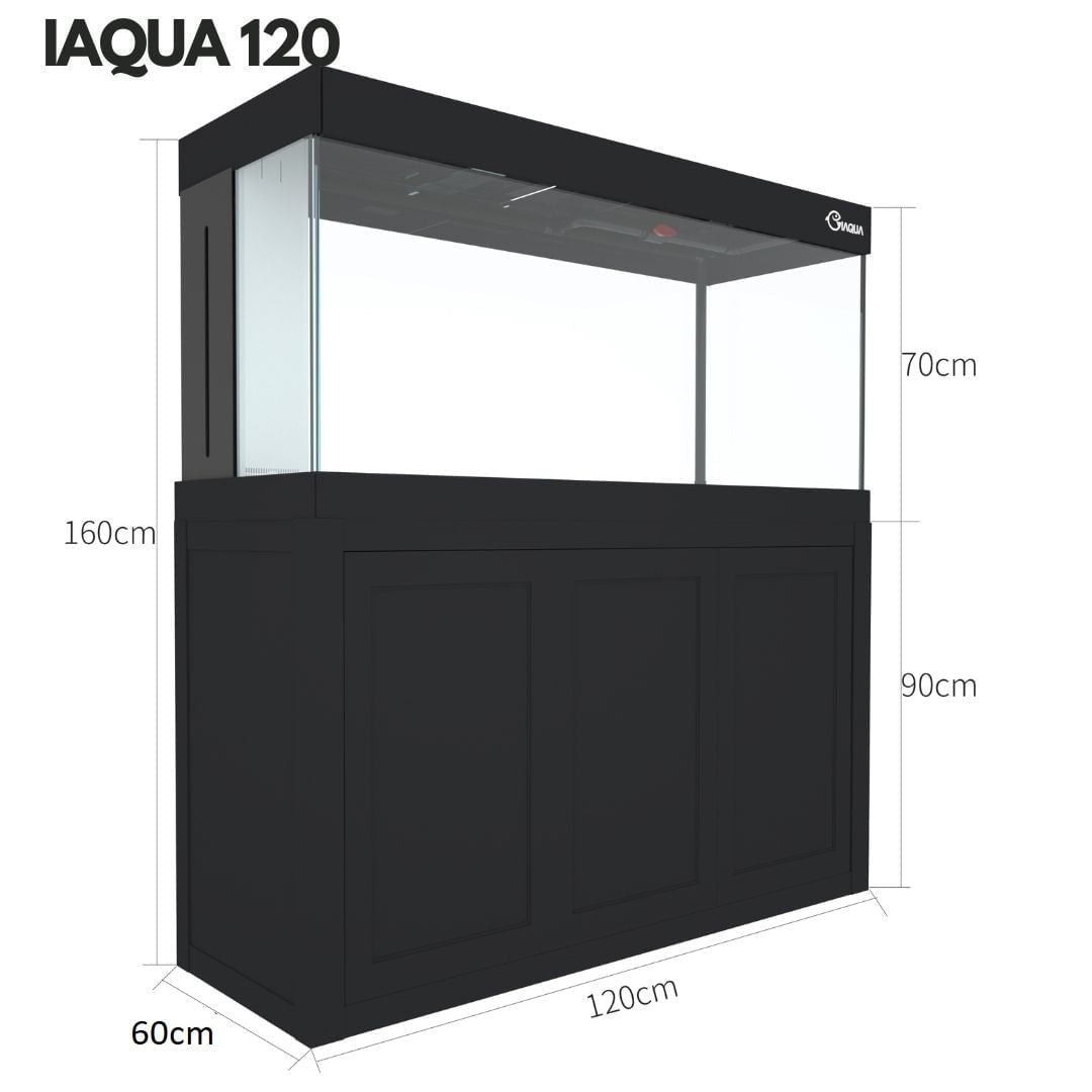 IAQUA 120 Gallon Crystal Clear Glass Aquarium with Sump & Aluminum Cabinet - Premium Saltwater & Reef Tank for Home or Office Decor