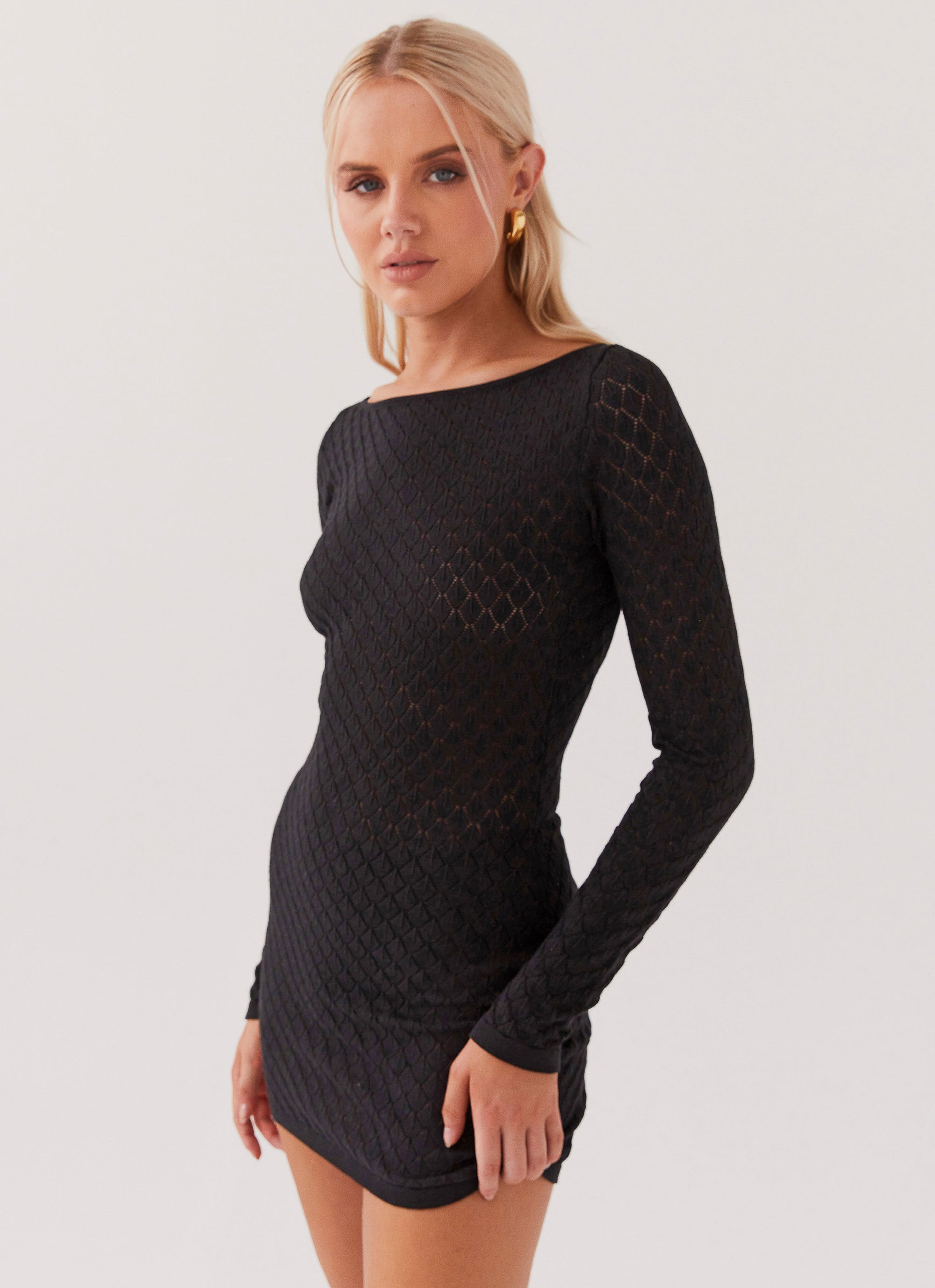 Elegant Elia Knit Long Sleeve Mini Dress in Black - Perfect for Casual Outings, Date Nights & Fall Layering