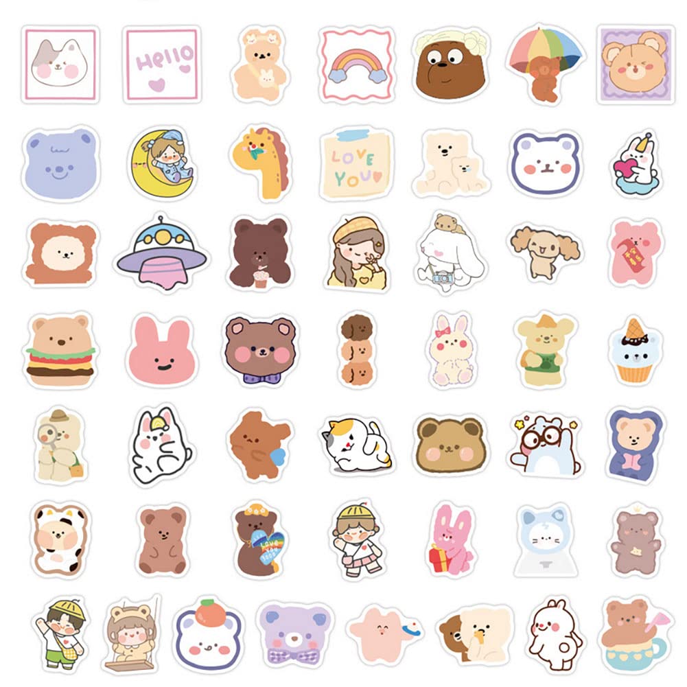 Adorable Cartoon Bear Stickers - 100pcs Waterproof Vinyl Decals for Laptop, Water Bottle, Phone & Notebook - Cute Animal Stickers for Kids & Girls - Perfect for School, DIY Crafts & Room Decor