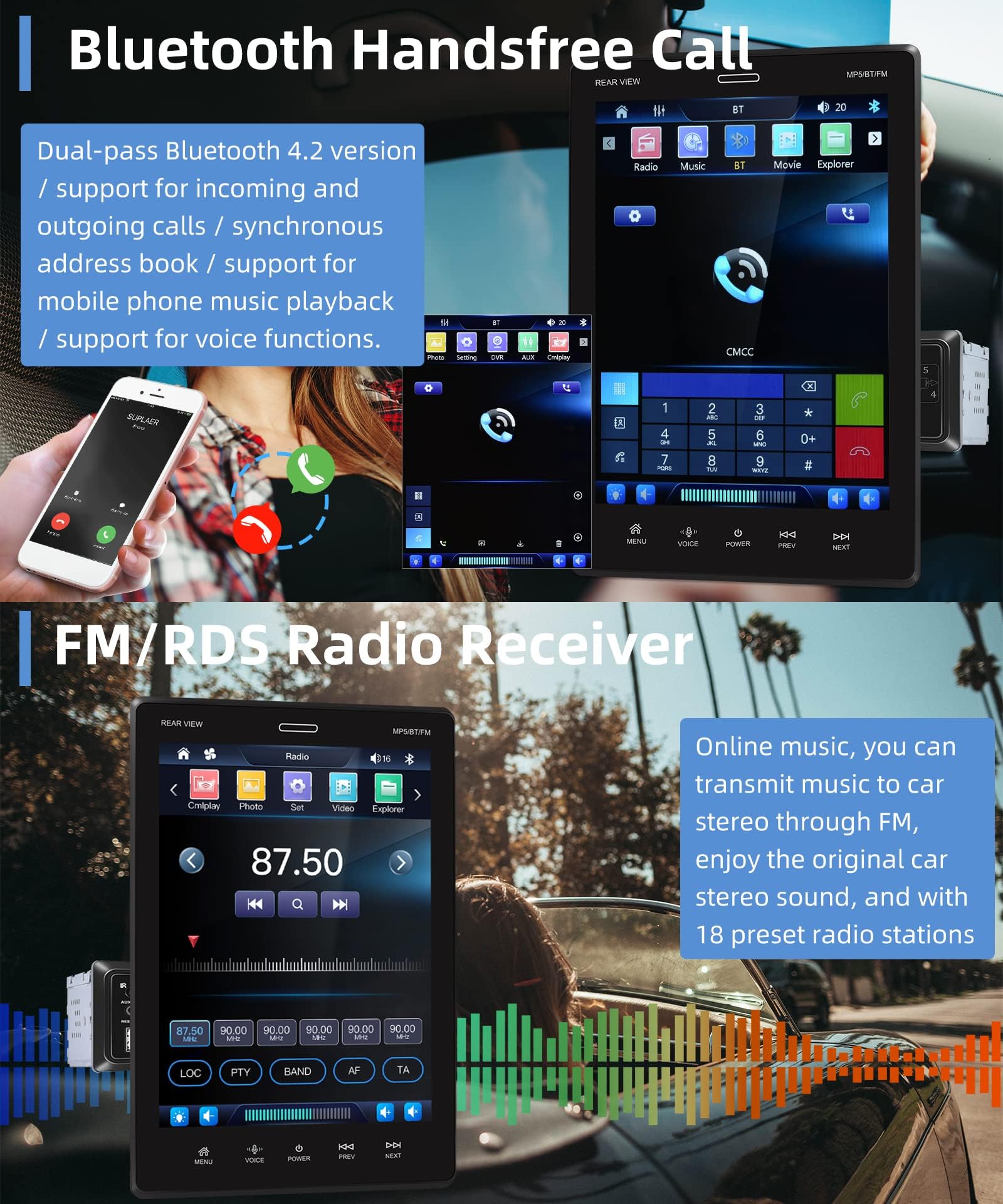 Podofo Single Din Car Stereo with 9.5