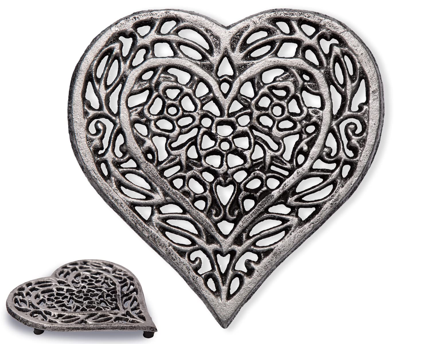 Vintage Cast Iron Heart Trivet - 6.75