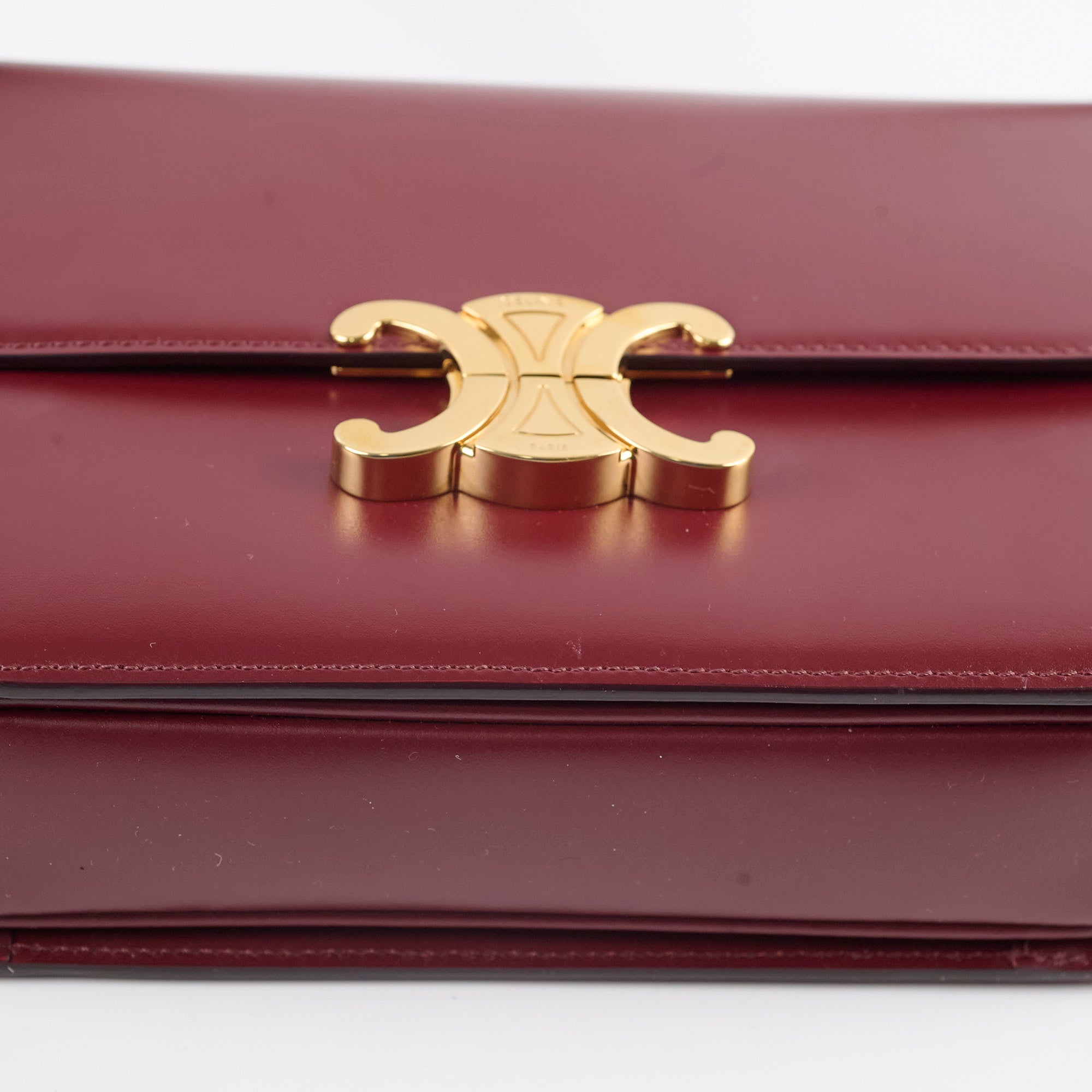 Celine Medium Triomphe Handbag in Shiny Burgundy Calfskin Leather - Perfect for Work, Travel & Evening Events