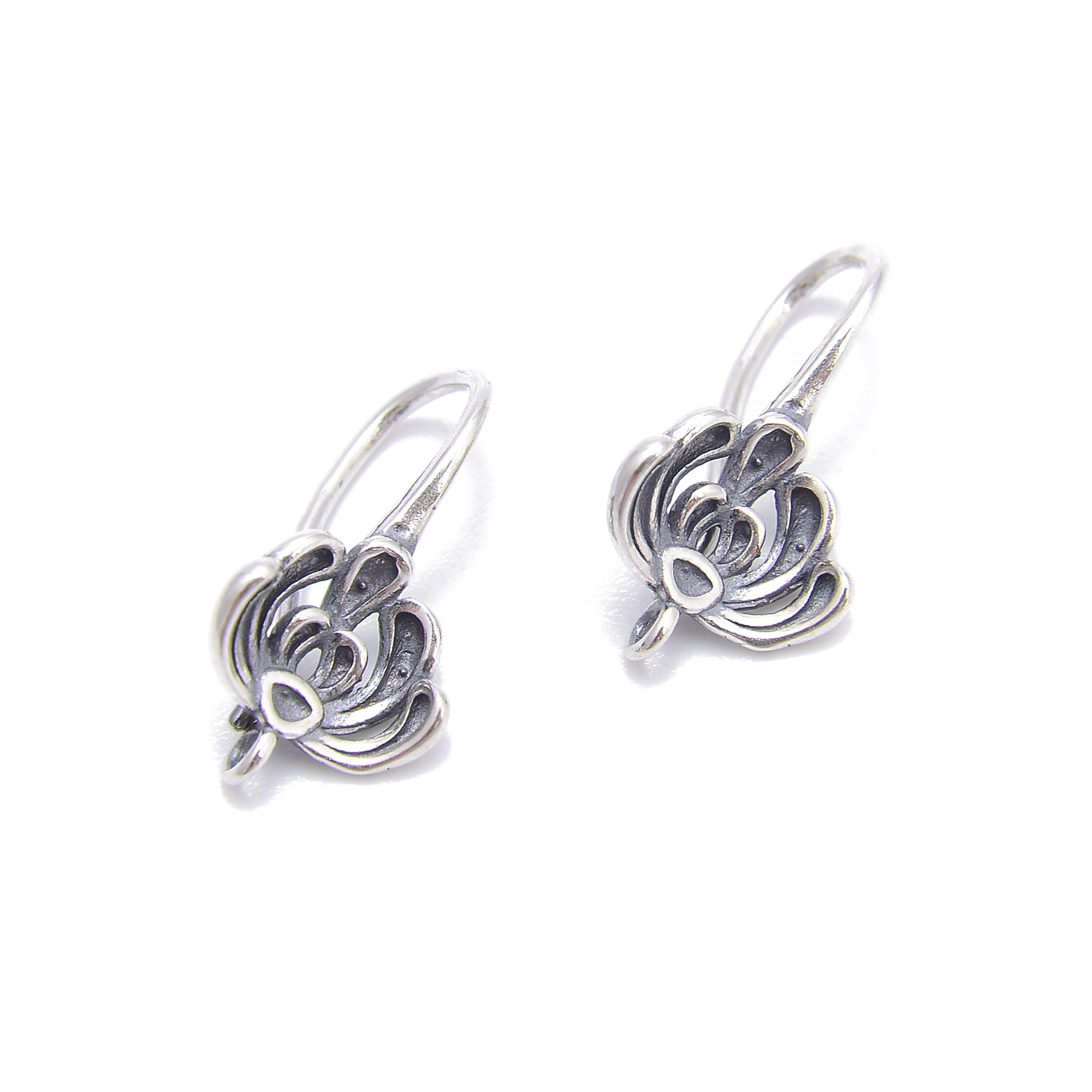 925 Sterling Silver Anti-Tarnish Chrysanthemum Earring Hooks 10x19mm (4Pcs/Bag) - Perfect for DIY Jewelry Making, Gift Giving & Everyday Wear