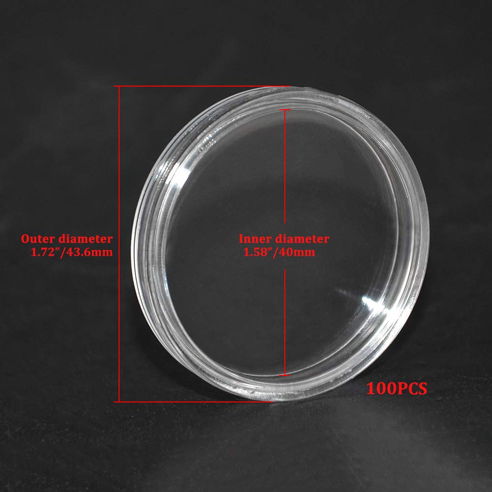 100 PCS 40mm Clear Plastic Coin Storage Containers - Round Transparent Coin Holder Boxes for Coin Collection & Organizing (Perfect for Collectors, Numismatists & DIY Craft Projects)