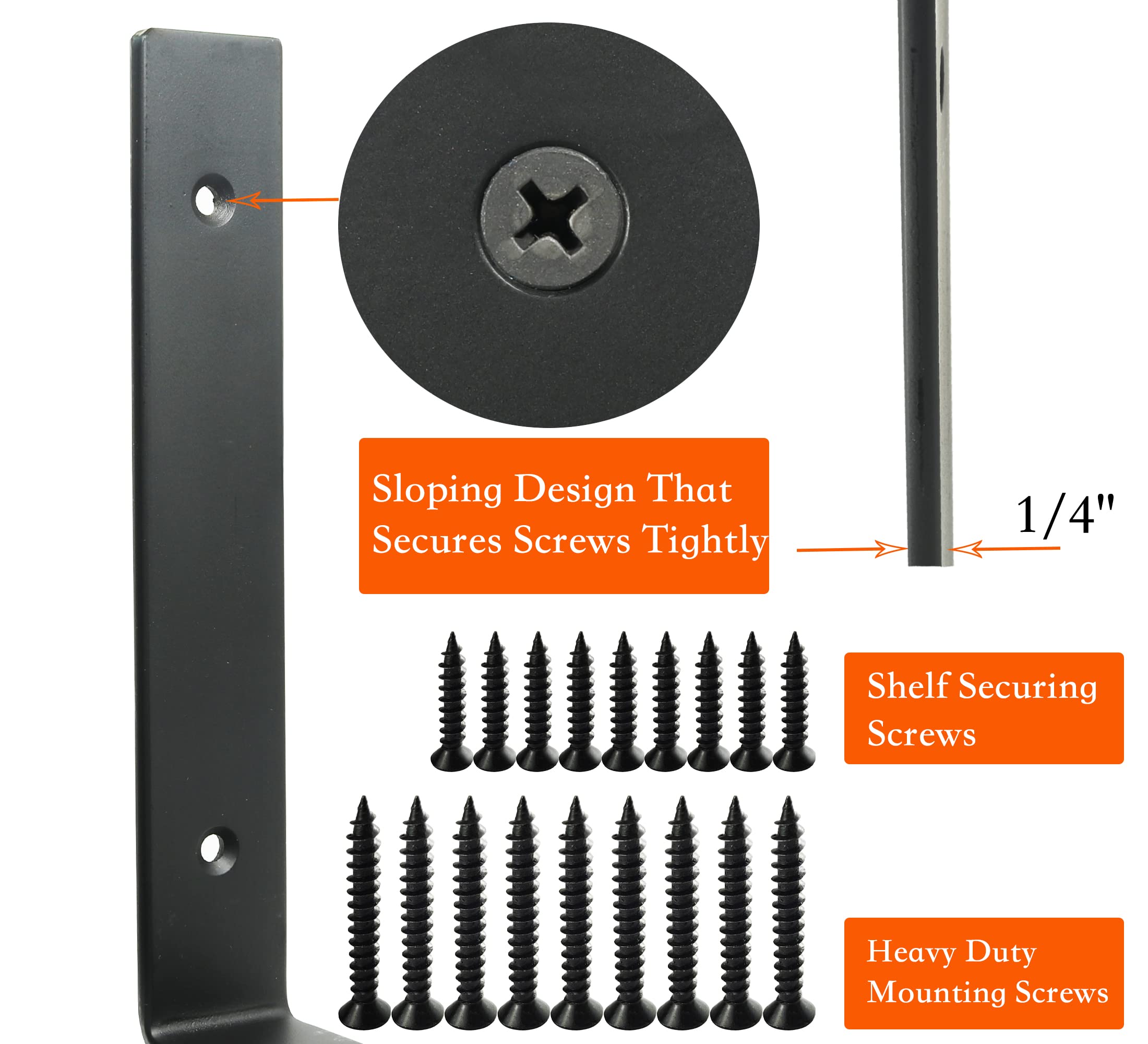 Premium Heavy Duty Black Metal Shelf Brackets - Jikacok L Brackets for Shelves with Mounting Hardware | Sturdy Support for Floating Shelves, Bookshelves & Wall Storage in Home, Office & Garage
