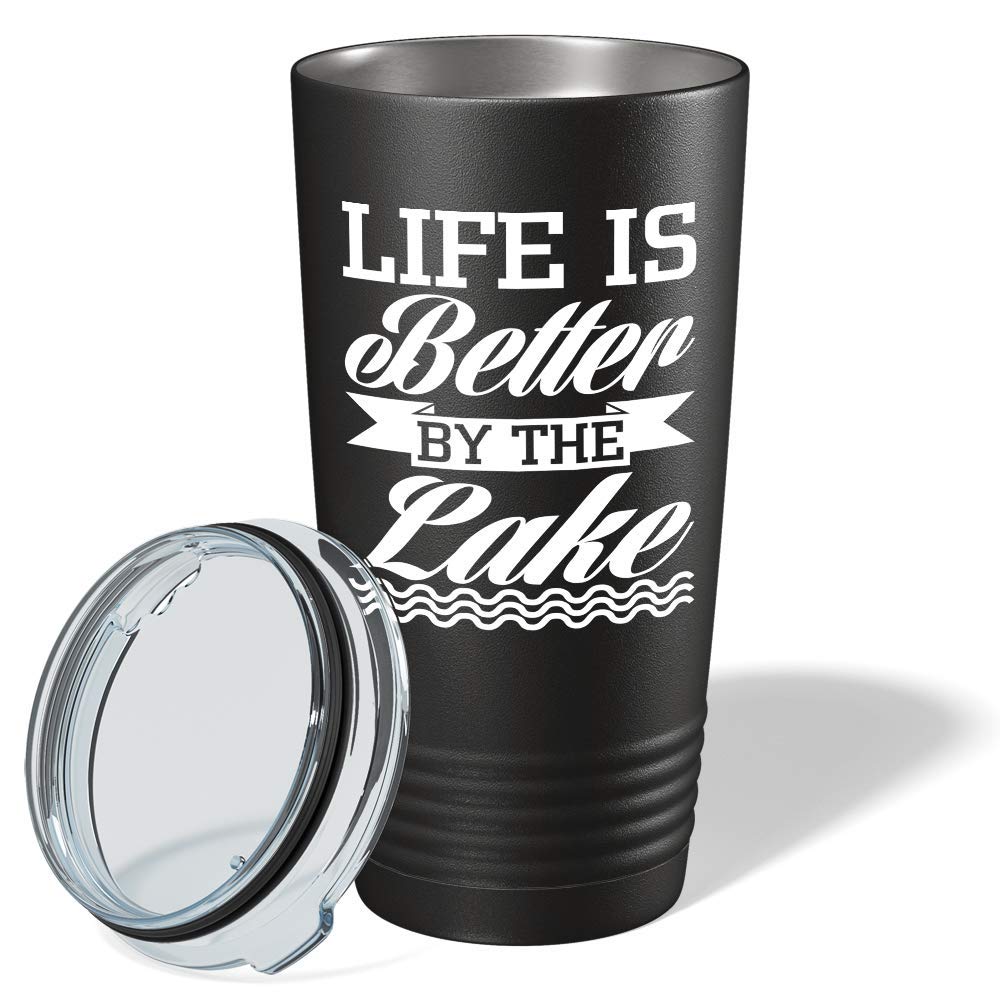 20 oz Stainless Steel Tumbler with Lid - Insulated Black Travel Mug for Coffee & Tea - Perfect for Lakeside Relaxation, Camping & Outdoor Adventures