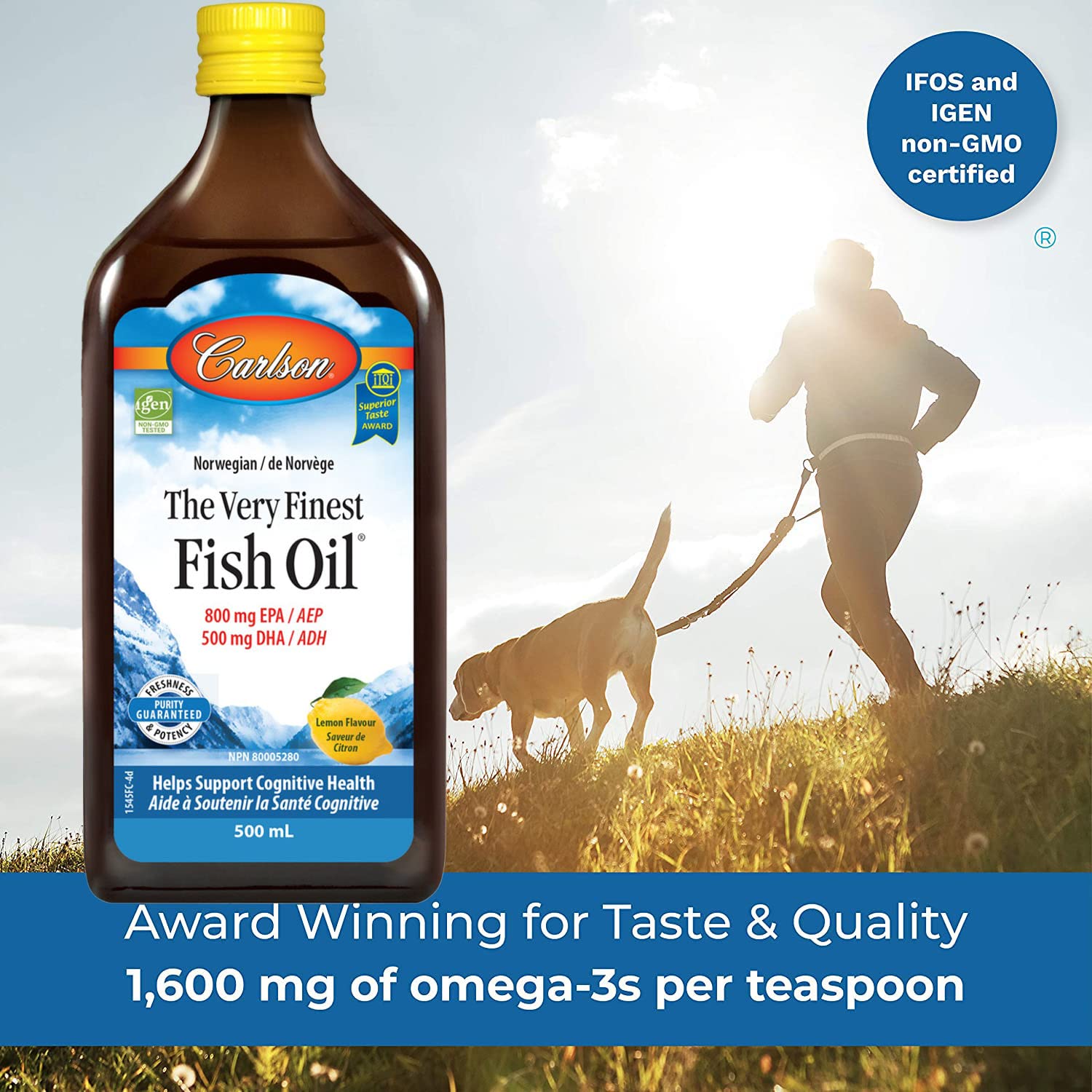 Carlson Labs The Very Finest Fish Oil - Natural Lemon Flavor, 500ml | Premium Omega-3 Supplement for Heart, Brain & Joint Health | Ideal for Daily Wellness & Active Lifestyle