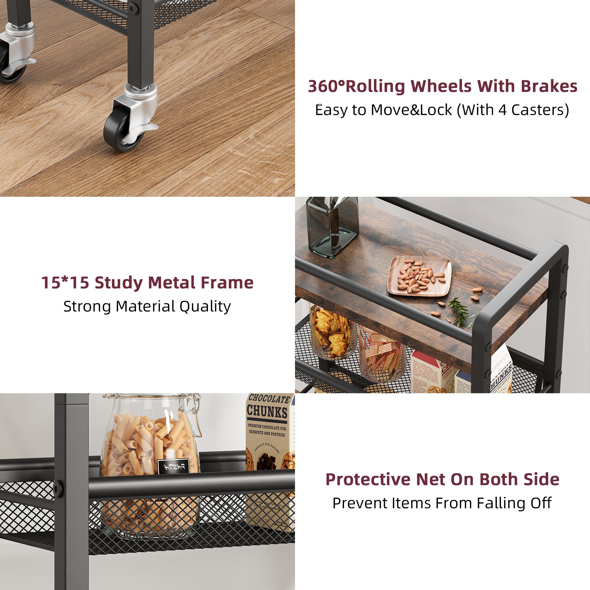 GARVEE 4-Tier Slim Rolling Storage Cart with Wheels - Narrow Kitchen, Laundry & Bathroom Utility Cart - 7.9