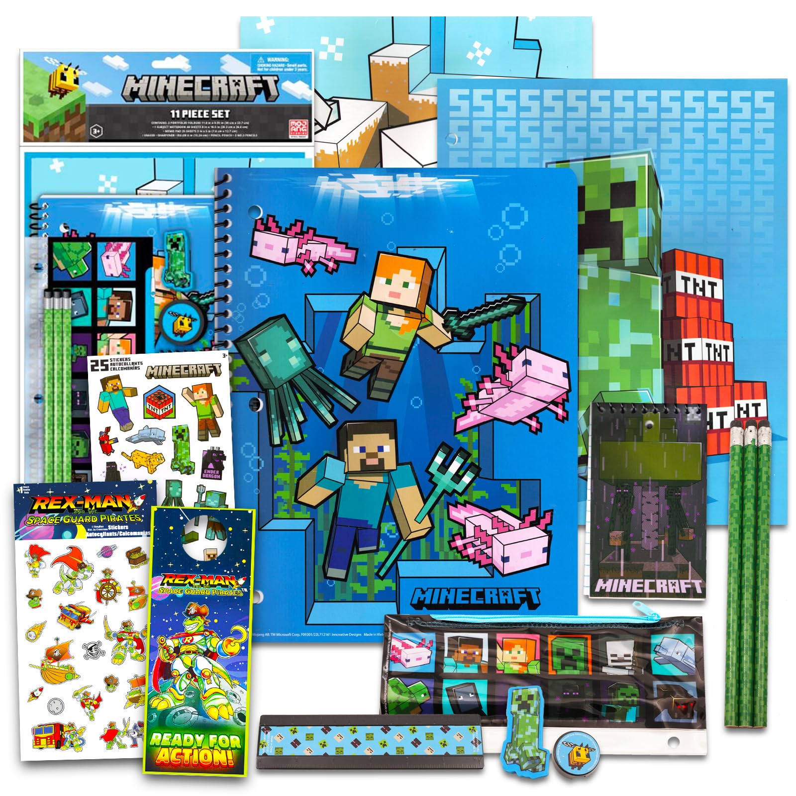 Minecraft School Supplies 13-Piece Bundle - Folders, Notebook, Stickers for Boys & Girls | Back to School Essentials for Classroom, Homework & Gaming Fans