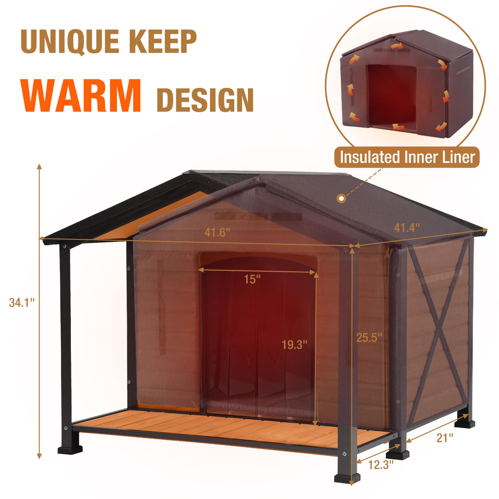 Heated Insulated Extra Large Outdoor Dog House with Liner & All-Around Iron Frame - Winter-Proof Warm Kennel for Large Dogs - Perfect for Backyard, Patio & Cold Weather Protection