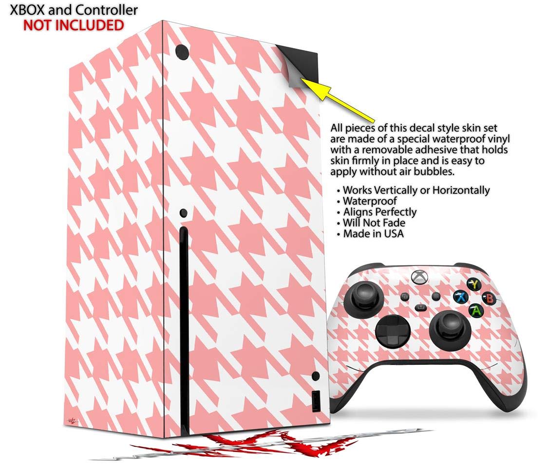 XBOX Series X Console & Controller Vinyl Wrap Skin Decal - Houndstooth Pink Design | Protective Custom Cover for Gaming Accessories | Perfect for Gaming Setups, Gifts & Personalization (Console Not Included)