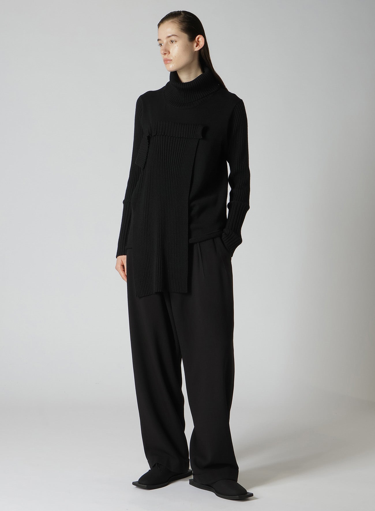 12G2P Plain Rib Front D-Cloth Turtle Neck Pullover - Women's Casual Winter Sweater for Office, Travel & Daily Wear