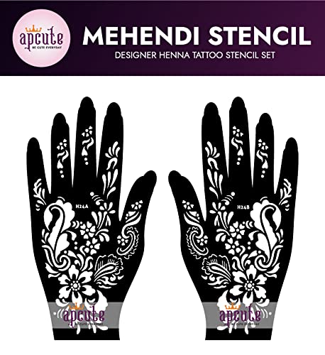 APCUTE Henna Tattoo Stencils for Women & Kids - 2 Piece Easy Apply Mehndi Design Kit (APCUTE-H24) | Perfect for Parties, Weddings & Festive Celebrations
