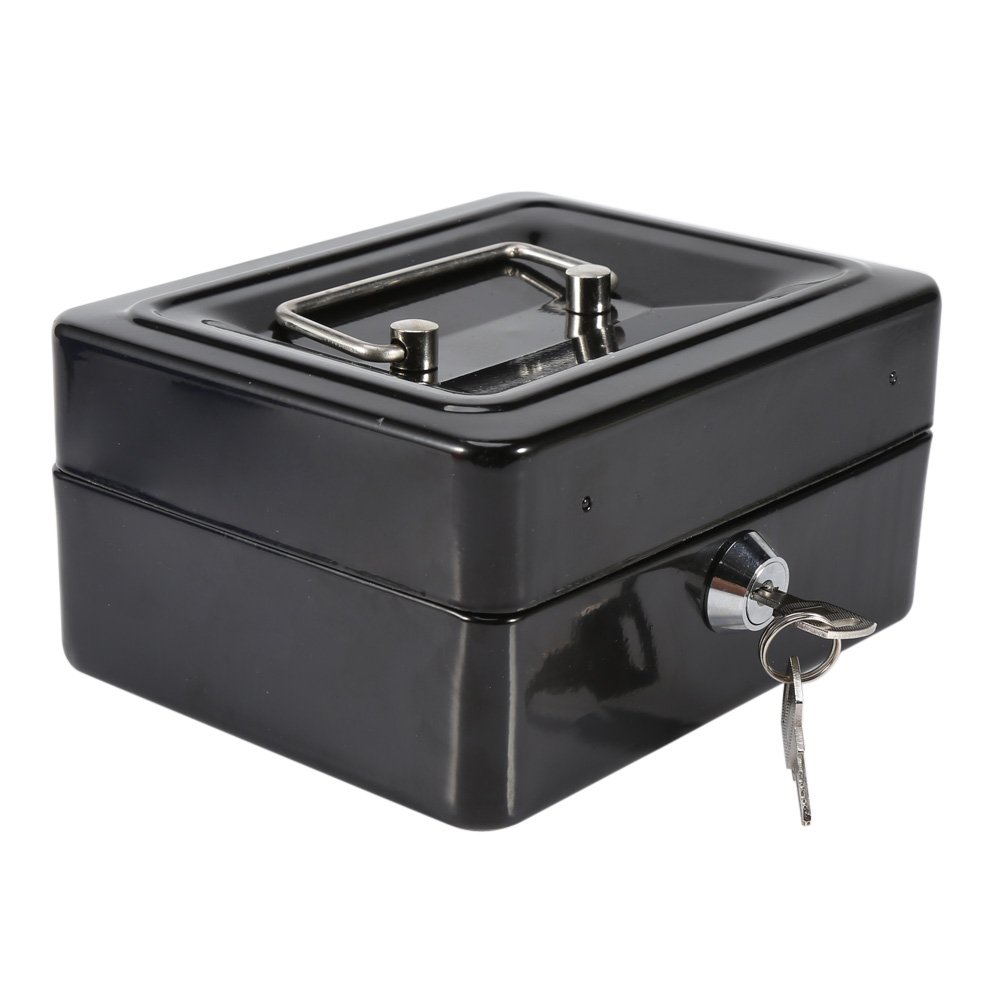Portable Mini Safe Lock Box - Secure Storage for Jewelry, Cash, Coins & Documents - Home, Office & Travel Use - Black Security Box for Valuables Protection