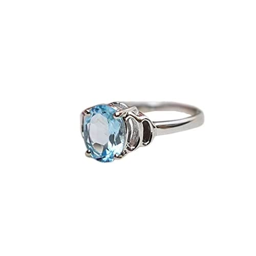 Sky Blue Topaz Ring for Women - 925 Sterling Silver Oval Gemstone Ring, Elegant Dainty Statement Ring for Engagement, Proposal, Promise Gift, Everyday Wear & Special Occasions