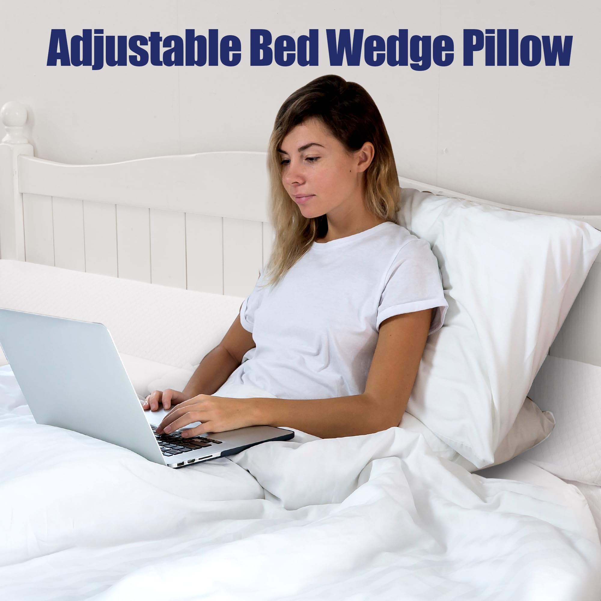 HOMBYS Foldable Wedge Pillow for Bed Gap - Queen Size Headboard Gap Filler, Multi-Functional Mattress Crack Pillow (0-7 Inch), White - Perfect for Adjustable Beds, Reading & Back Support