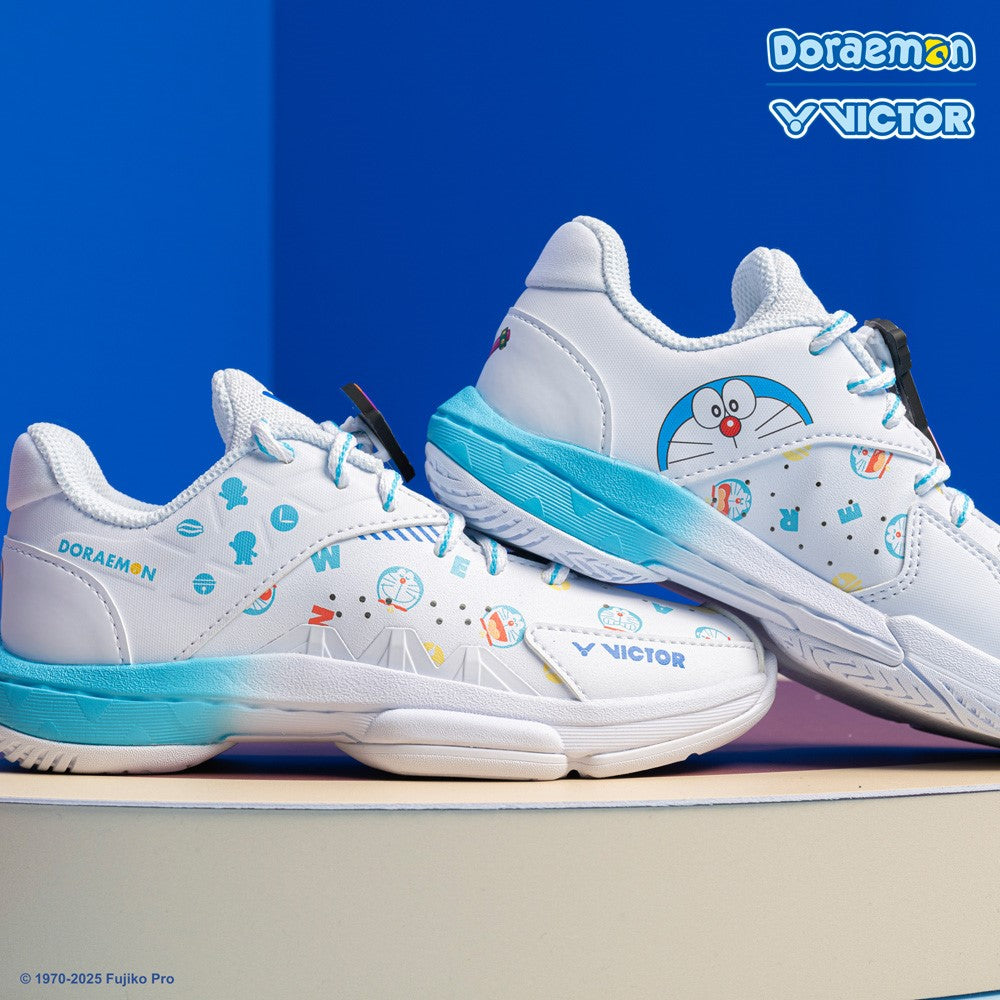 Victor x Doraemon Junior Court Shoes P DRMJR A - White Sneakers for Kids | Anime Character Shoes | Perfect for School, Sports & Casual Wear