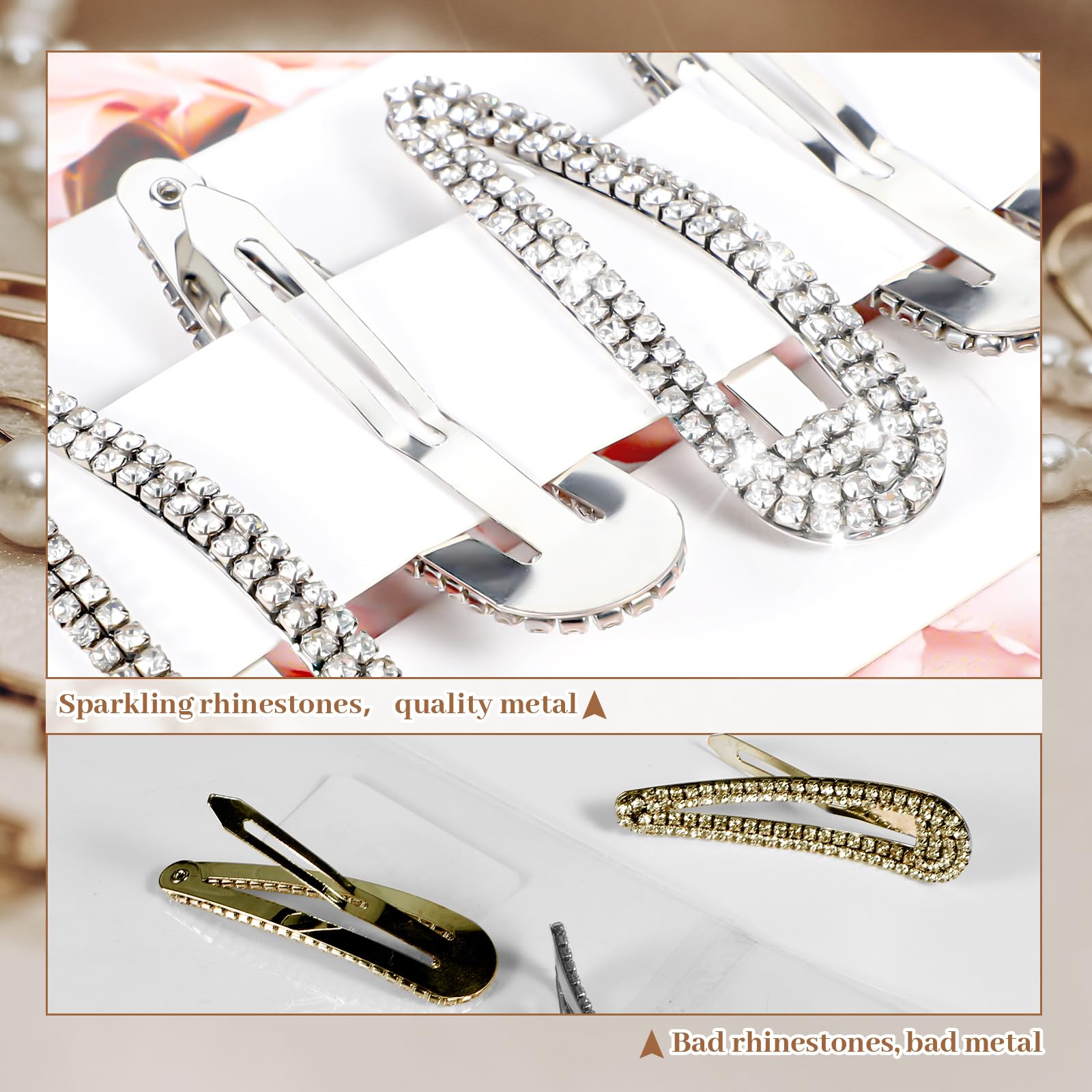 2.4 Inch Rhinestone Hair Clips for Women - 6PCS Silver Snap Barrettes, Sparkly Hair Pins for Girls & Women - Perfect for Weddings, Parties & Daily Hair Accessories