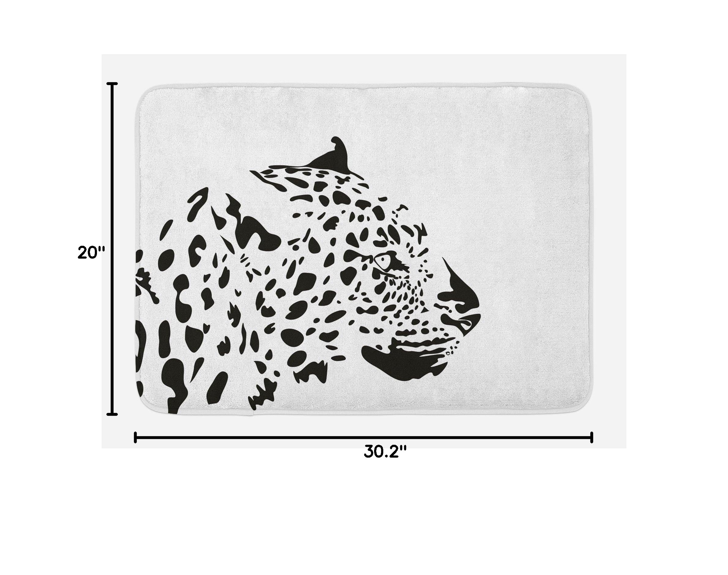 Lunarable African Bath Mat - Soft Plush Leopard Print Non-Slip Bathroom Rug 30x20 Inches, White & Black Animal Print Decor for Modern Home, Kids Room & Guest Bath