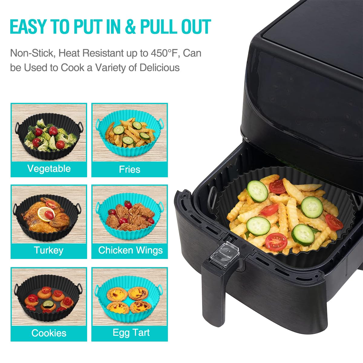Non-Stick Silicone Air Fryer Liners for Ninja AF101, AF141, AF150, AF161 XL & Most 3-5QT Air Fryers | Reusable Microwave & Oven Safe Accessories | Perfect for Ninja Foodi, Healthy Cooking & Easy Cleanup