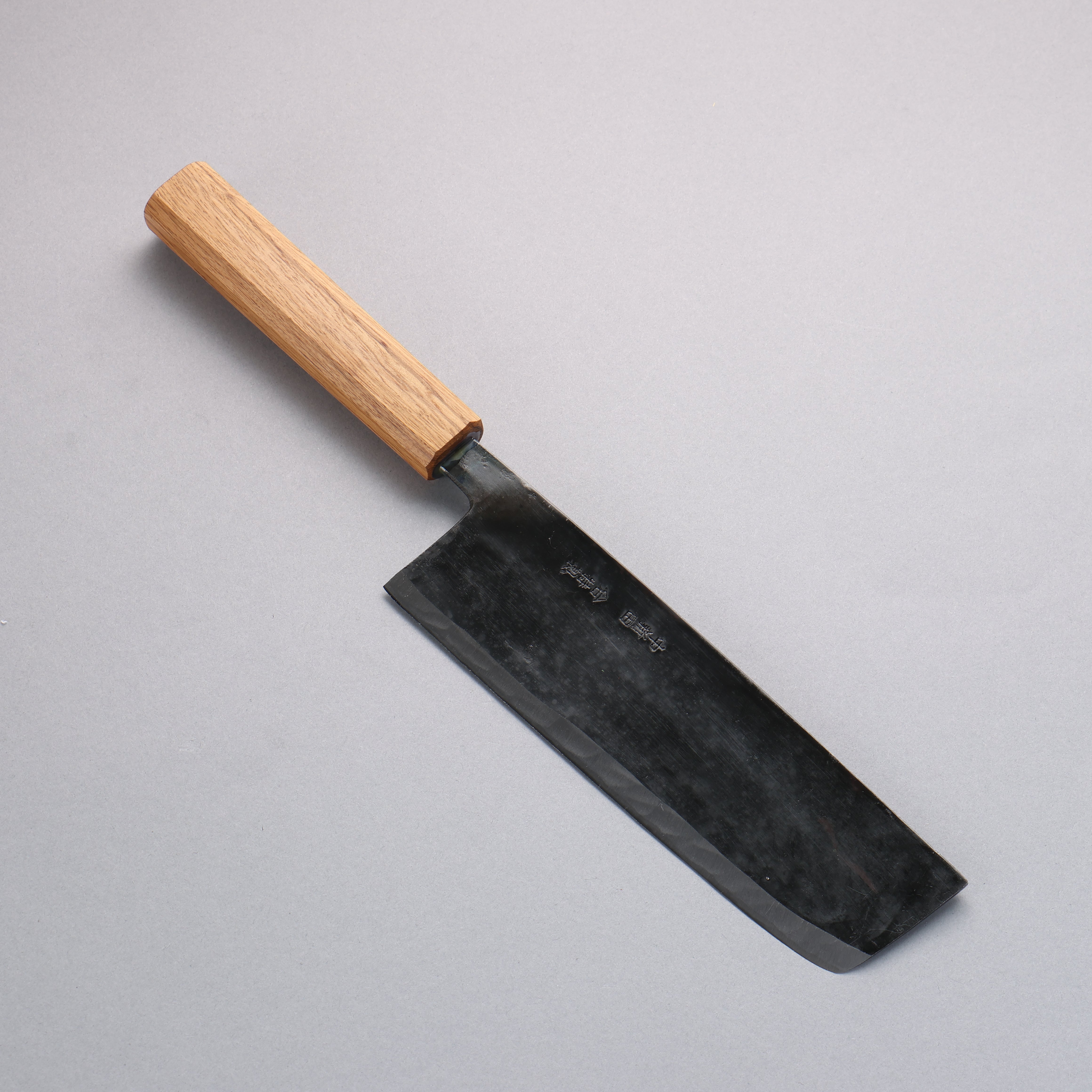 Premium Nakaniida White Steel No.2 Black Finished Nakiri Knife 180mm - Japanese Vegetable Cleaver with Oak Handle for Professional Chefs & Home Cooking