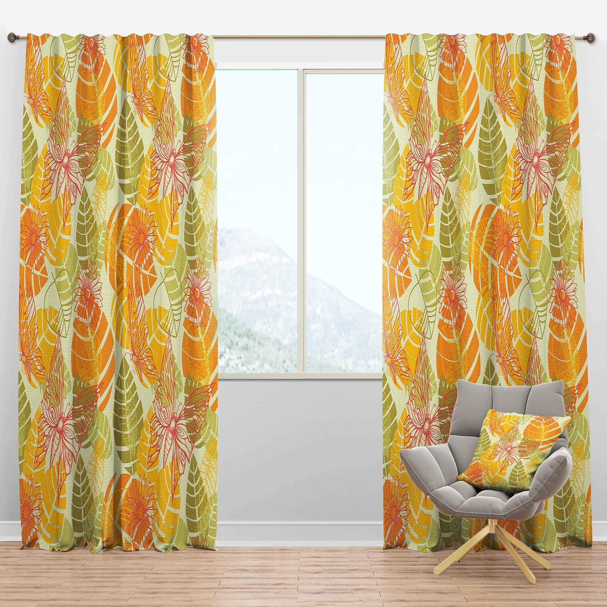 DesignQ Blackout Curtains 'Summer Butterfly & Colorful Leaves' - Thermal Insulated Room Darkening Window Drapes for Bedroom & Living Room - Single Panel 52x84 Inches - Perfect for Sleep, Privacy & Energy Efficiency