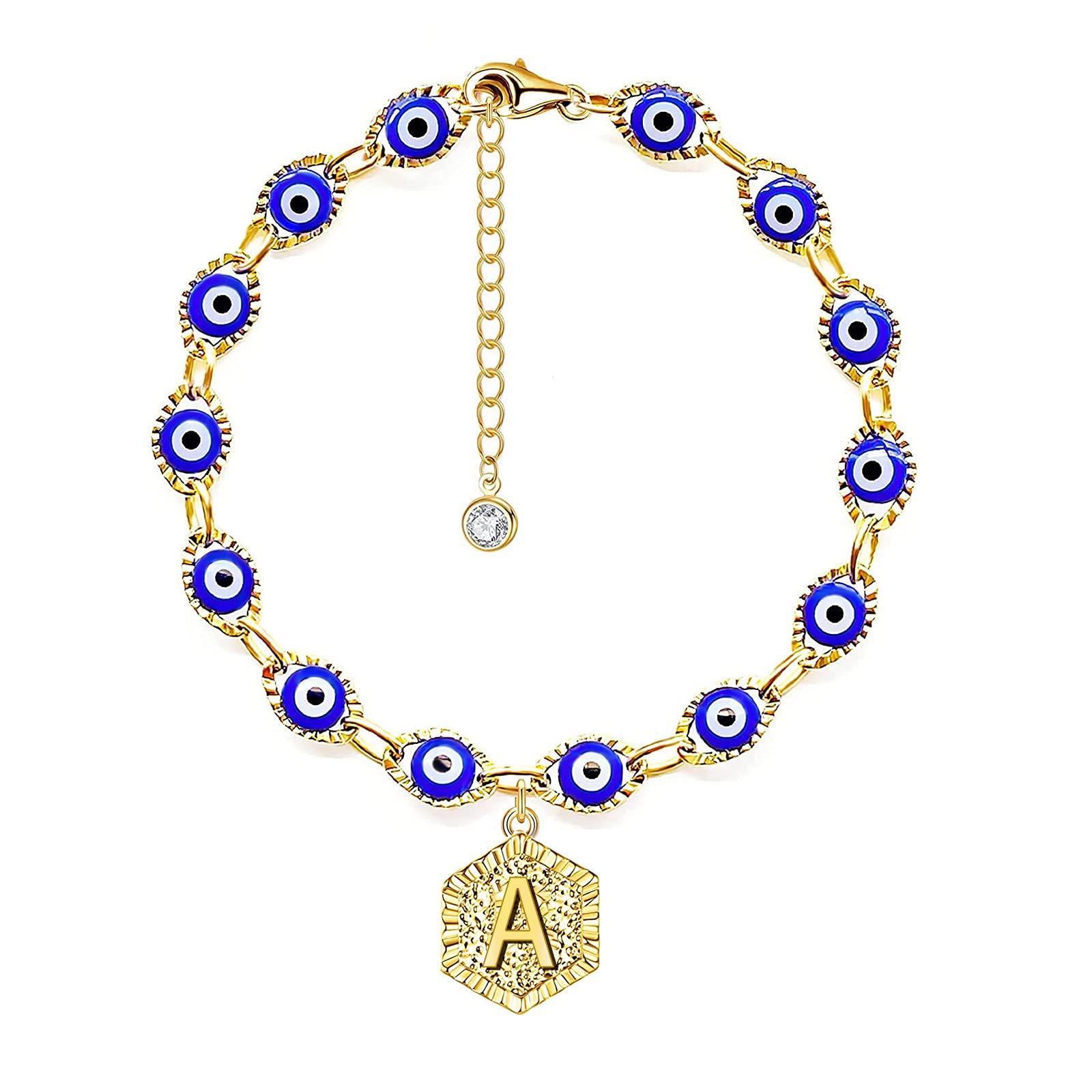 Evil Eye Bracelet Set for Women - Chakra Healing Crystal Beaded Initial Bracelets for Protection & Positive Energy | Gift for Her, Boho Jewelry for Yoga, Meditation & Everyday Wear