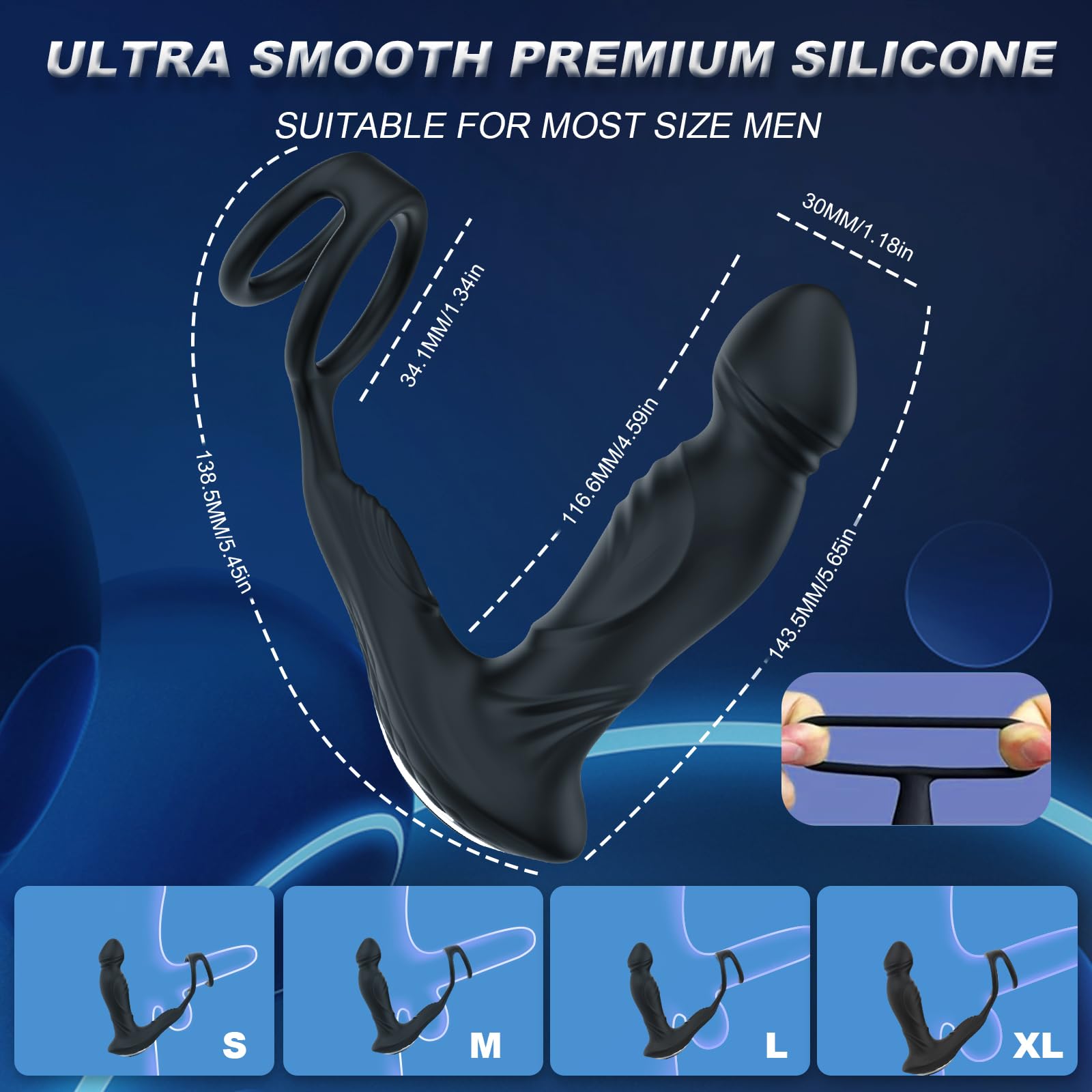 App Controlled Prostate Massager with 9 Vibration Modes - Dual Cock Ring Anal Vibrator for Men & Couples | Adult Sex Toy for Solo Play & Partner Intimacy