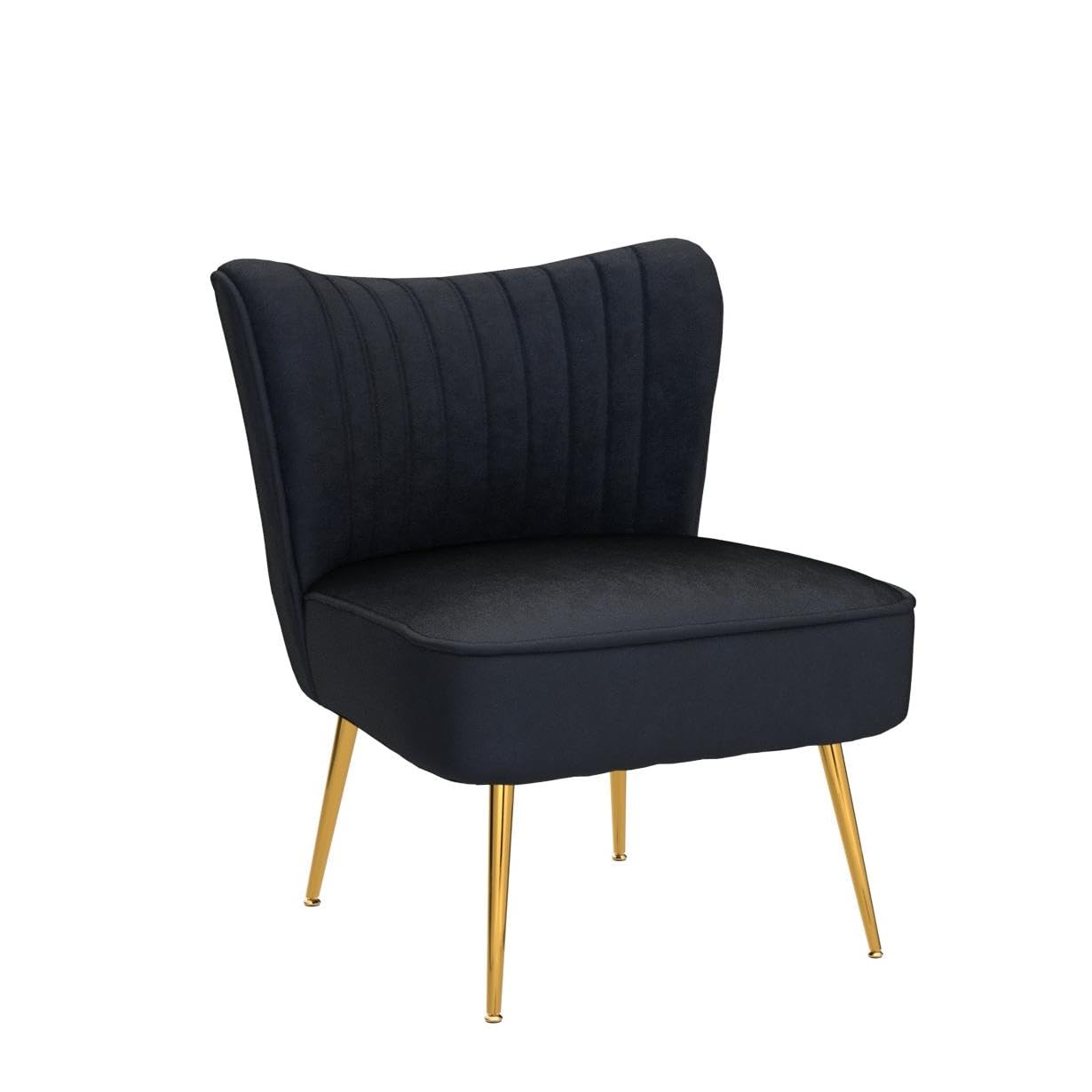 CIMOTA Velvet Black Accent Chairs Set of 2 - Modern Armless Slipper Chairs with Golden Legs, Wingback Design for Living Room, Bedroom - Perfect for Reading Nook, Lounge Area & Home Decor