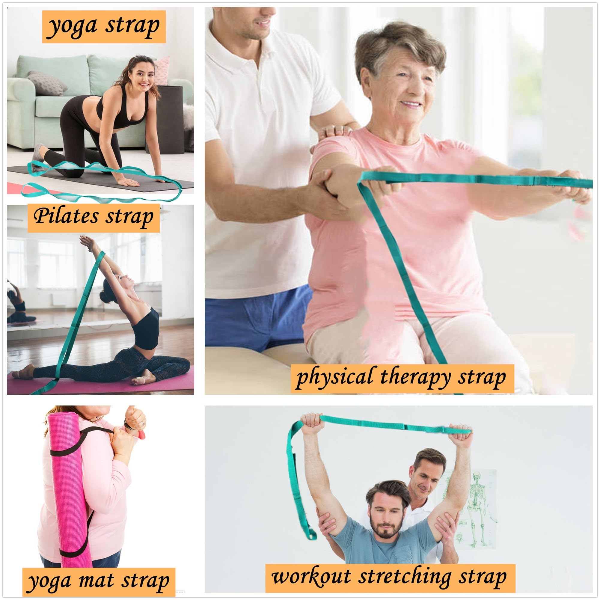 Premium Non-Elastic Yoga Stretching Strap with 10 Loops - Physical Therapy & Home Workout Equipment for Pilates, Gymnastics & Flexibility Training | Ideal for Men & Women | Perfect for Yoga Studios, Home Gym & Rehabilitation Centers