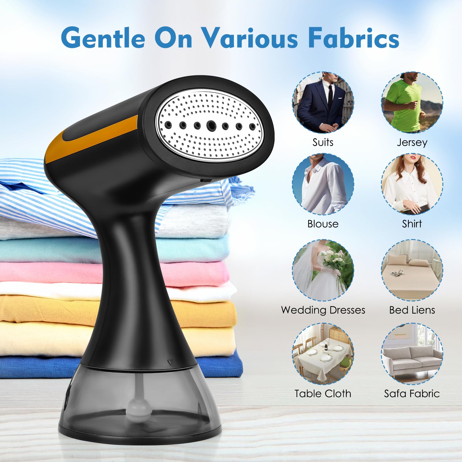 1500W Portable Handheld Clothes Steamer - 300ml Large Water Tank, 25-Second Fast Heat Up, Wrinkle Remover for Shirts, Dresses & Suits - Perfect for Home, Travel & Business Trips (Black)