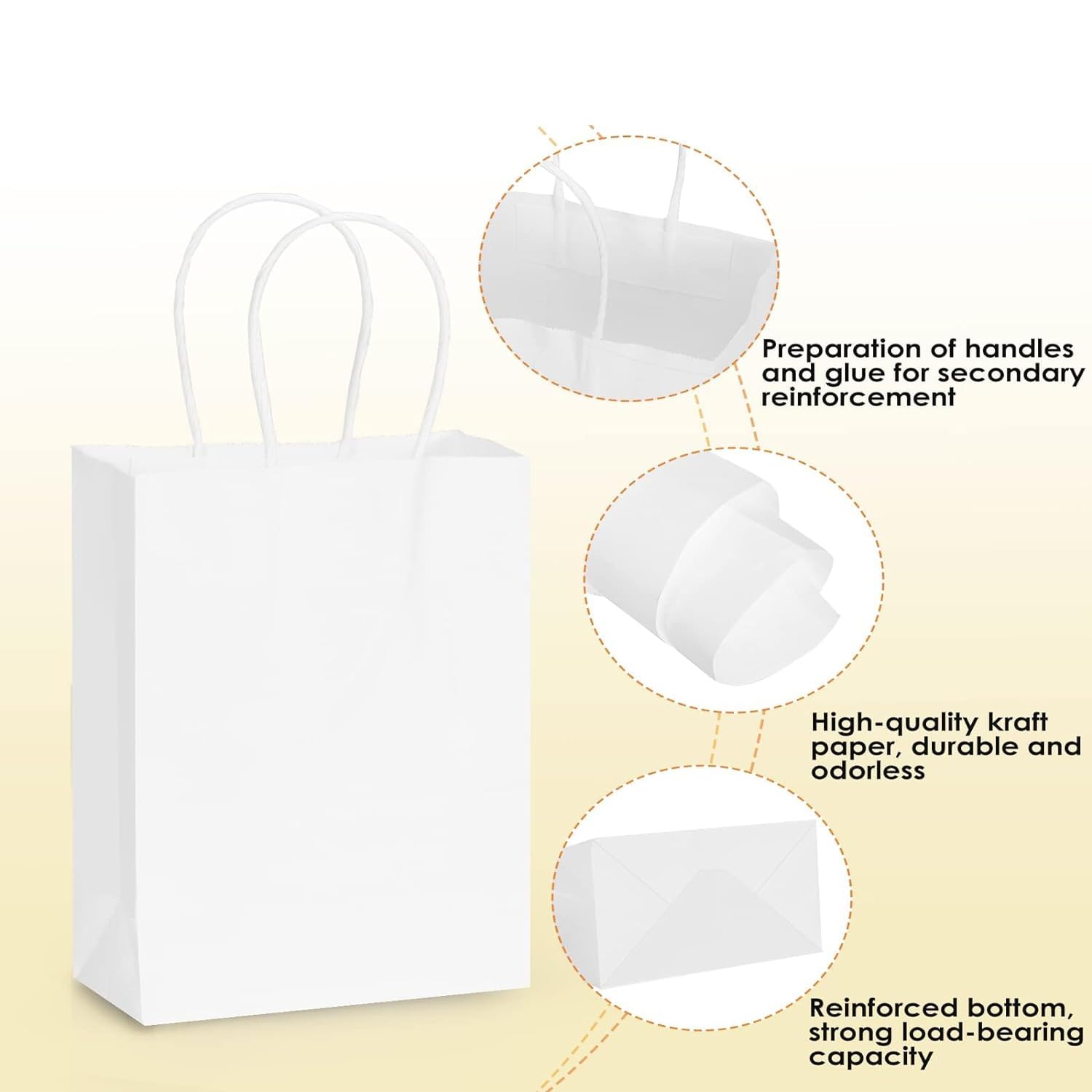 Aakriti Kraft Paper Gift Bags with Handles - 7x3.5x8.5 Inch White Small Shopping Bags Bulk (Pack of 25) - Perfect for Birthday, Wedding, Party Favors, Retail & Merchandise Packaging