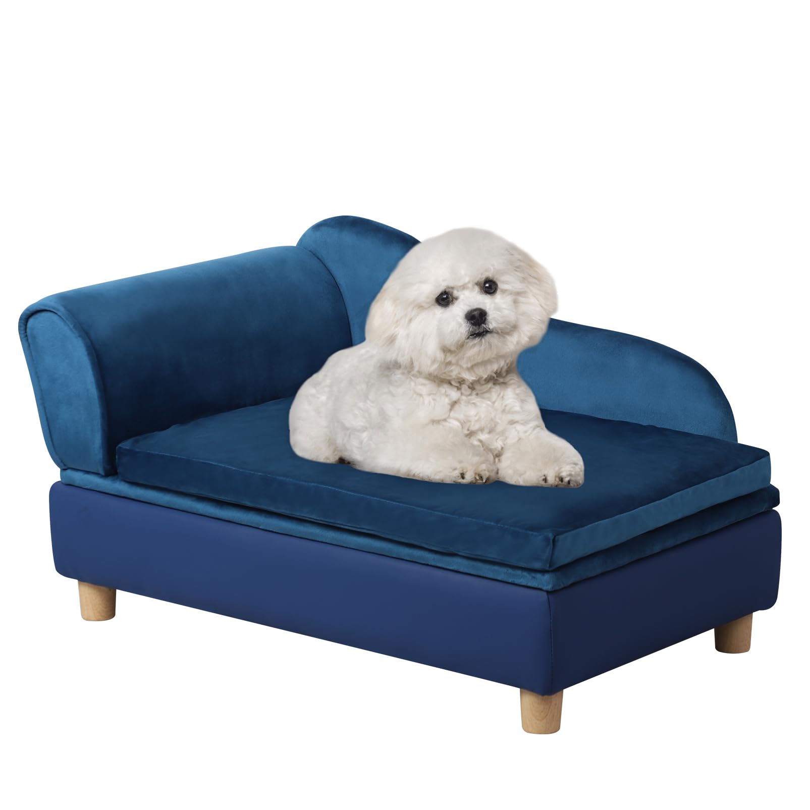 Premium Pet Bed Sofa for Small Dogs & Cats - Washable Removable Cushion, Storage Space - Cozy Puppy Couch for Living Room, Bedroom & Travel (Blue)