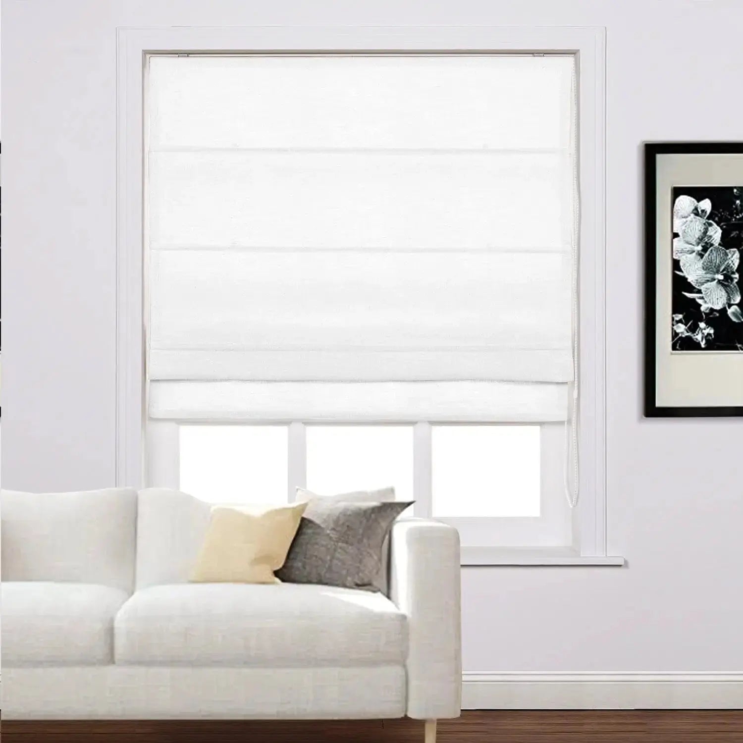 Linen Roman Shades with Loop Cord Lift - Elegant Window Treatment for Living Room, Bedroom & Home Decor