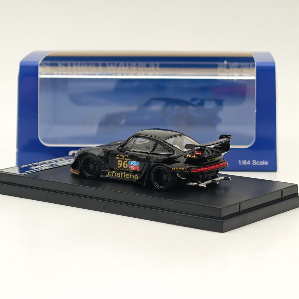 1:64 Scale SW Porsche RWB 993 Charlene Wide Body Modified Low Tail #96 Black Diecast Model Car - Perfect for Collectors, Display, and Racing Scenes