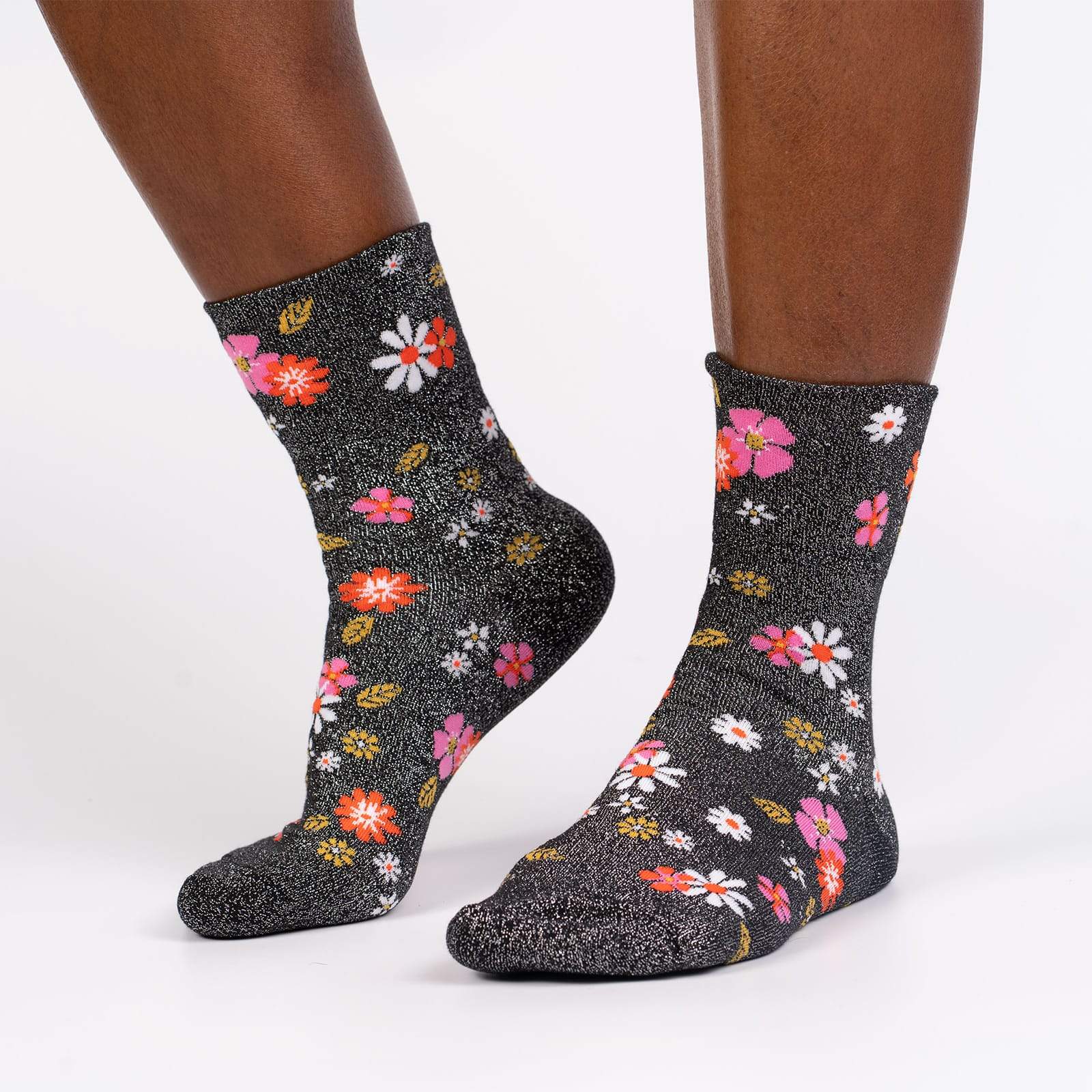 Sock It To Me Flower Power Turn Cuff Crew Socks - Women's Fun Printed Knee High Socks for Casual Wear, Workout & Costume
