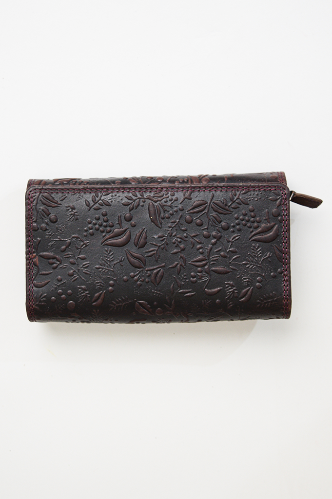 Adrian Klis 100 Flower Genuine Leather Wallet for Women - Elegant Purple Burgundy Design - Perfect for Everyday Use, Travel & Gift Giving