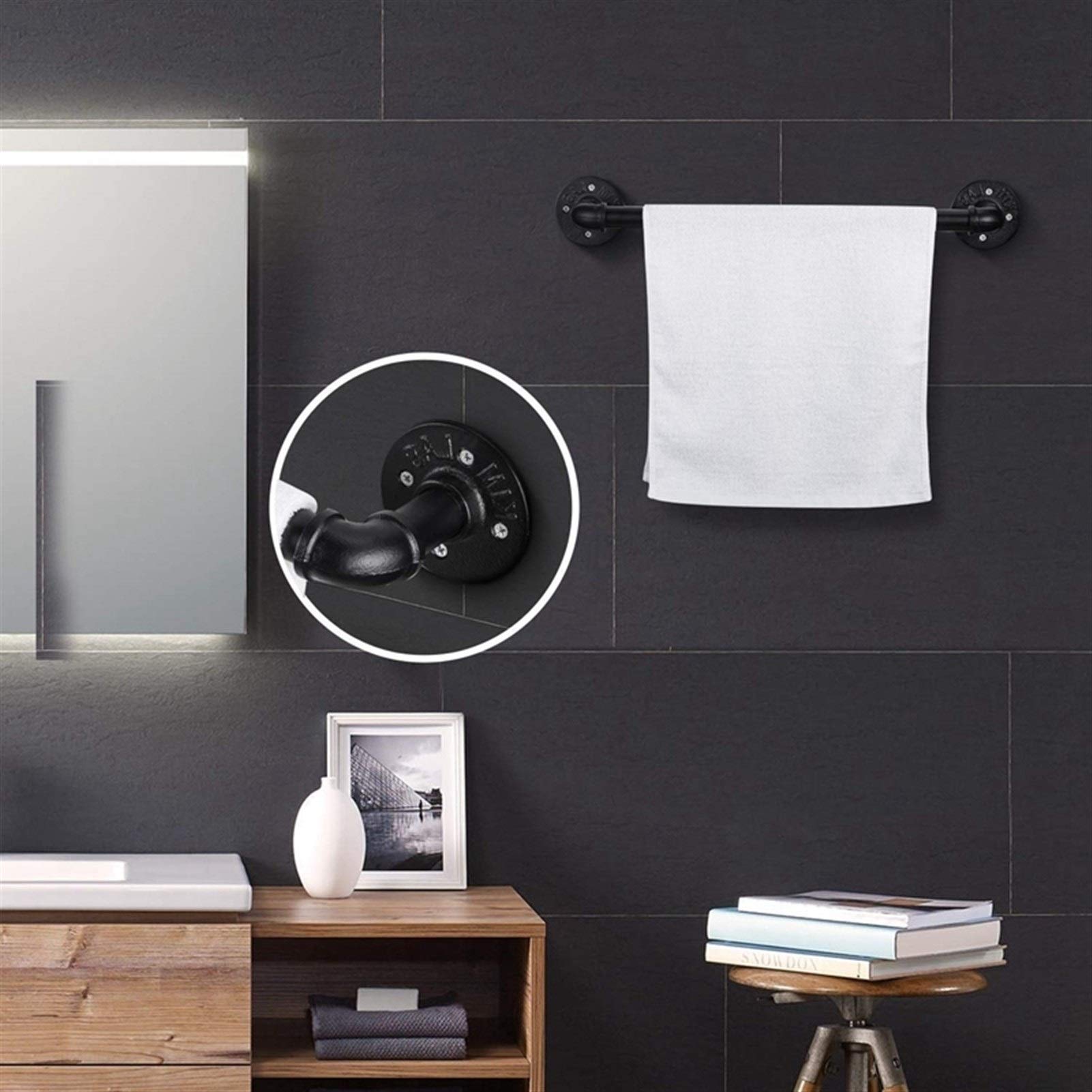 Heavy Duty Industrial Pipe Towel Rack Set - DIY Wall Mounted Bathroom Accessories with Robe Hook & Towel Bar for Home, Office, or Commercial Use