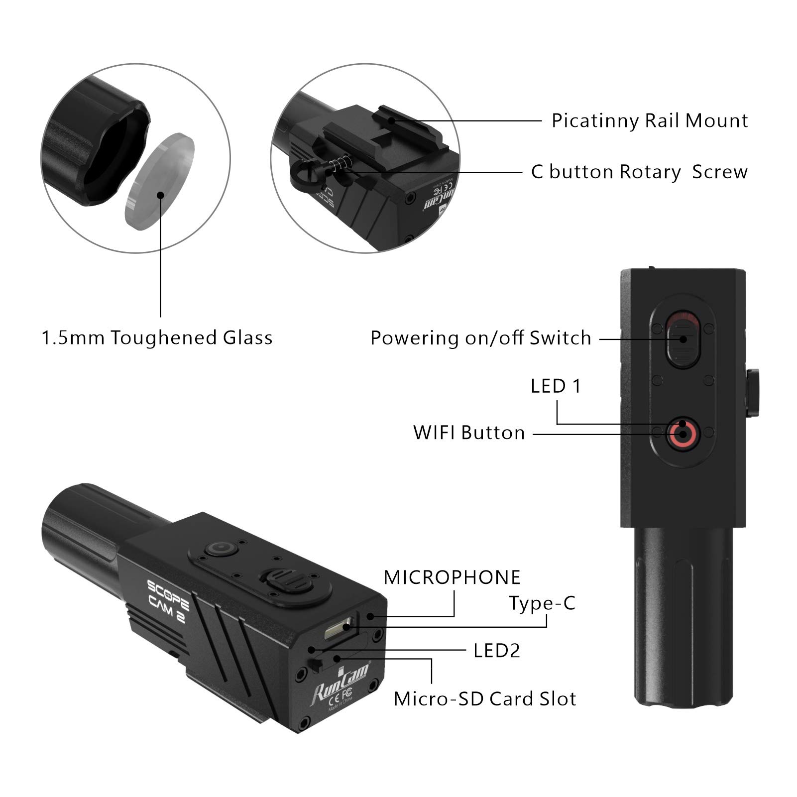 RunCam Scope Cam 2 Airsoft Camera - 1080P HD Action Camera with WiFi, Waterproof Aluminum Body, 240min Recording, Instant-On Switch & 40mm Zoom Lens - Perfect for Airsoft Games, Hunting, Tactical Training and Outdoor Adventures