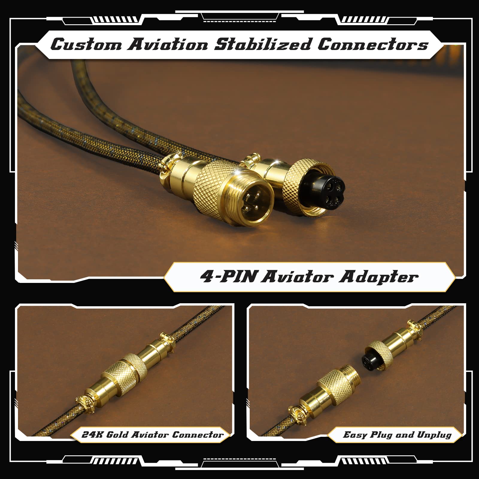 MAMBASNAKE C03 USB-C Gaming Keyboard Cable - Nylon Braided, Aviator Connector for Mechanical Keyboards | Esports & Streaming Setup