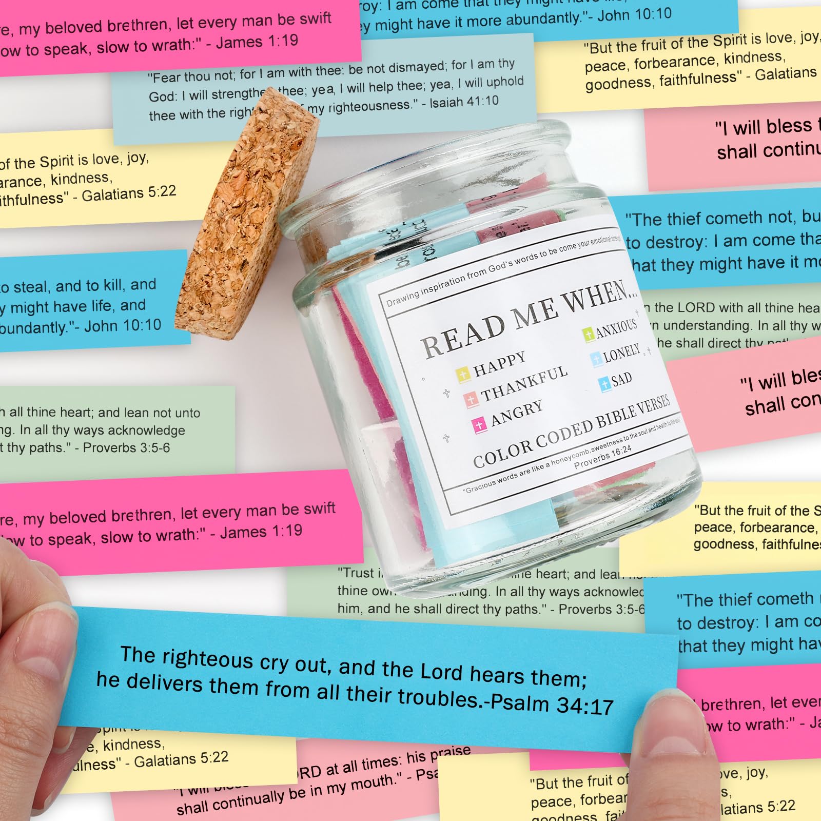 Bible Verse Jar - Inspirational Scripture Cards for Emotions & Feelings | Christian Prayer & Hope Gift for Women & Men | Perfect for Daily Devotion, Bible Study & Encouragement
