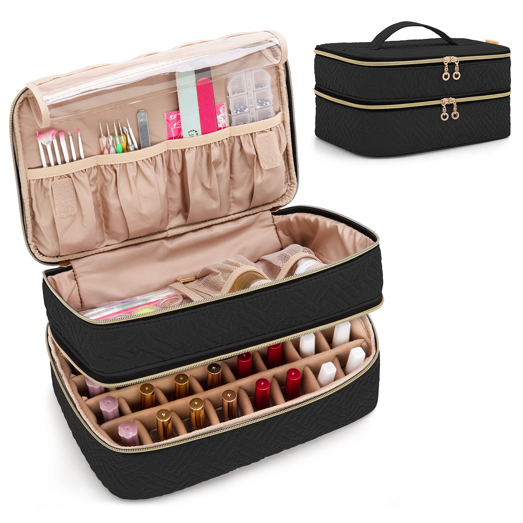 BAFASO 40 Bottle Nail Polish Organizer Case with Manicure Tools Storage - Holds 15ml (0.5 fl.oz) Bottles, Patented Black Design for Salon & Home Nail Care Organization